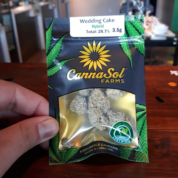 Wedding Cake by Cannasol - Indica-dominant Hybrid | 22% THCWedding Cake is a popular strain among Washington state cannabis growers, this time by premium sun-grown label Cannasol. Known for it’s uplifting Sativa-like yet heady effects with pronounced citrus notes found in the smoke.visit cannasol.net