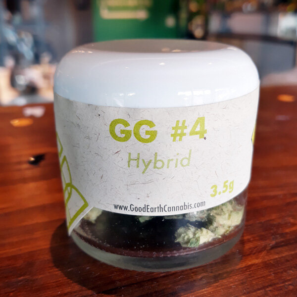 GG #4 by Good Earth - Hybrid | 22.7% THCYou’ll be hard pressed to find prettier flower than Good Earth’s, and the GG #4 is no exception. Euphoric and uplifting effects, this strain is a real mood lifter. The highly resinous buds contain sour, pungent notes when inhaled.see our Good Earth intro blog