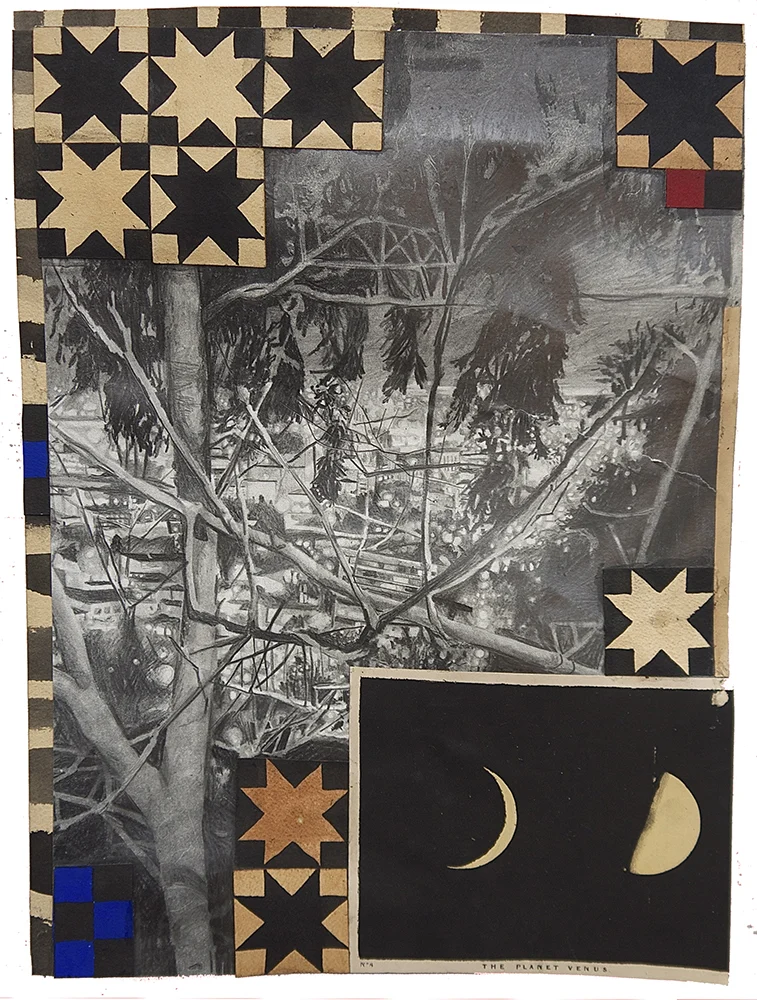 Matthew Mullins, Grizzly Peak, Berkeley, Graphite Drawing, 19th Century Lithograph, Watercolor and Acrylic on Paper, 20" x 16"