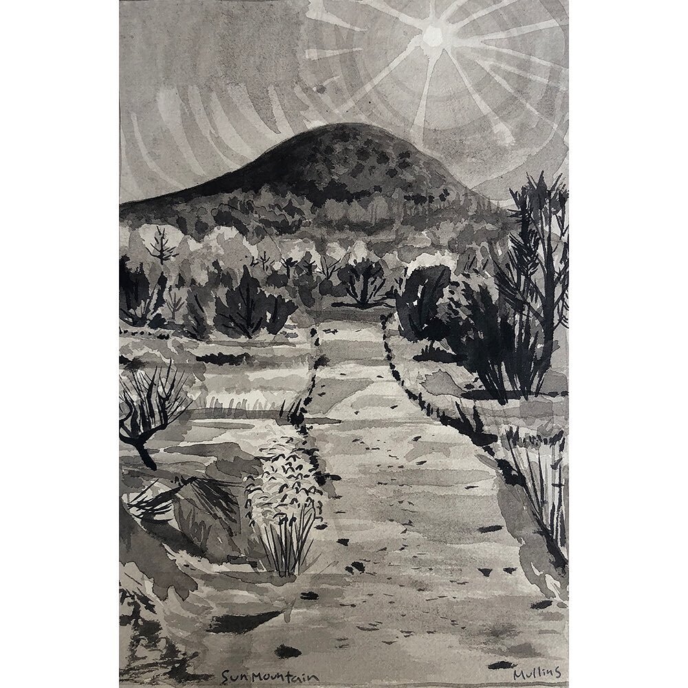 12/100:  Sun Mountain, Sumi Ink on Cream BFK

Sun Mountain and it's companion, Moon Mountain flank Santa Fe to the east.  I like going here to feel the sunshine and warmed up rocks on a cold day.  It's a great place to watch the sun set and usually t