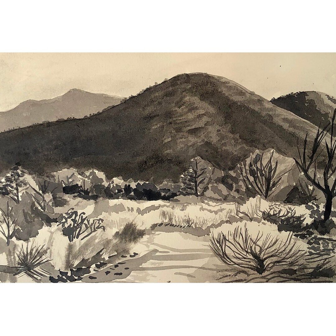 17/100:  Sun Mountain in the Morning.  Sumi ink on cream BFK. 

#ink #painting #sumi #sumiink #suminkpainting #pleinairpainting #pleinair #paintingoutside #sunmountain #santafe #newmexicoartist #landscapepainting #contemporarypainting