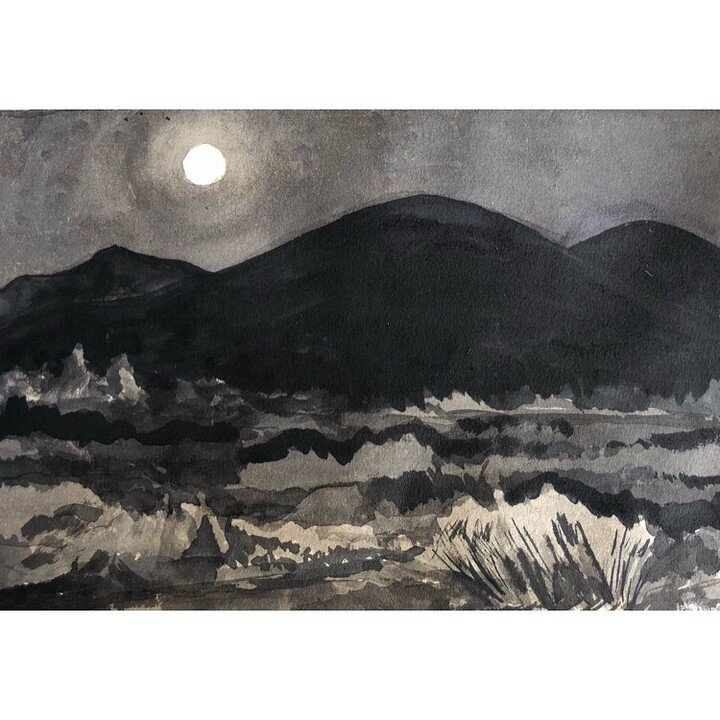 18/100:  Full Moon Over Sun Mountain,  sumi ink on cream BFK. 

#painting #ink #sumiink #sumiinkpainting #sumilandscape #pleinairpainting #pleinair #sunmountain #nocturne #newmexico #santafe