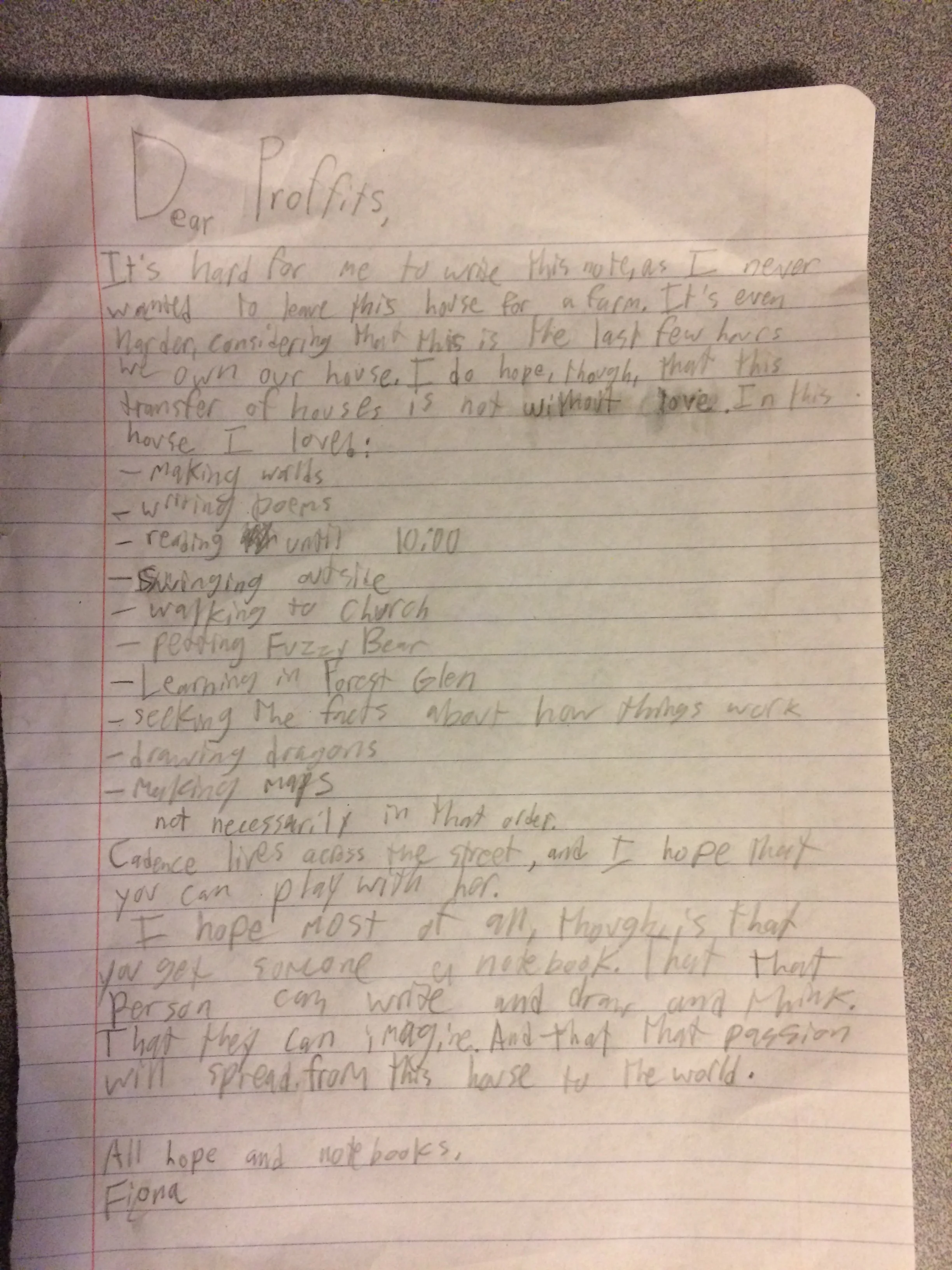Fiona's lovely letter--mixed feelings, expressed with great kindness.