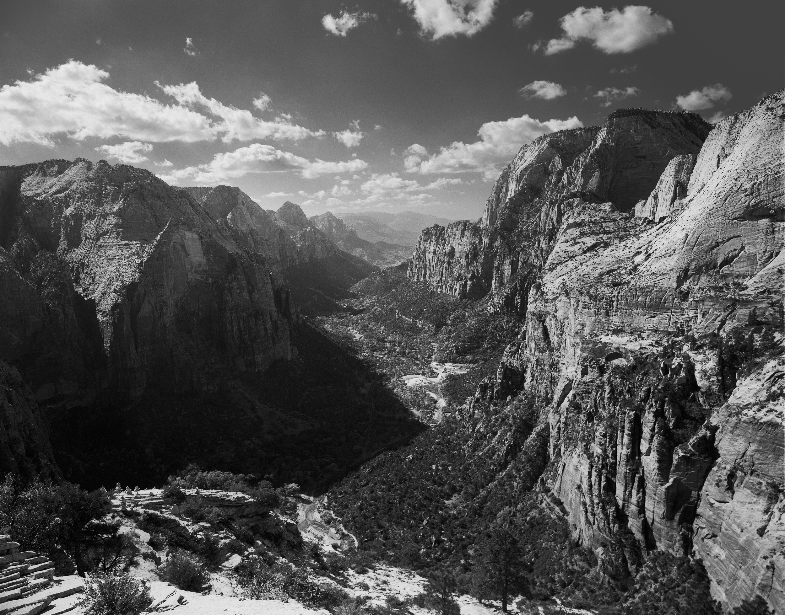 Looking down canyon. 4x5 Ilford Delta 100, f/22, 1/2s, #25 red filter