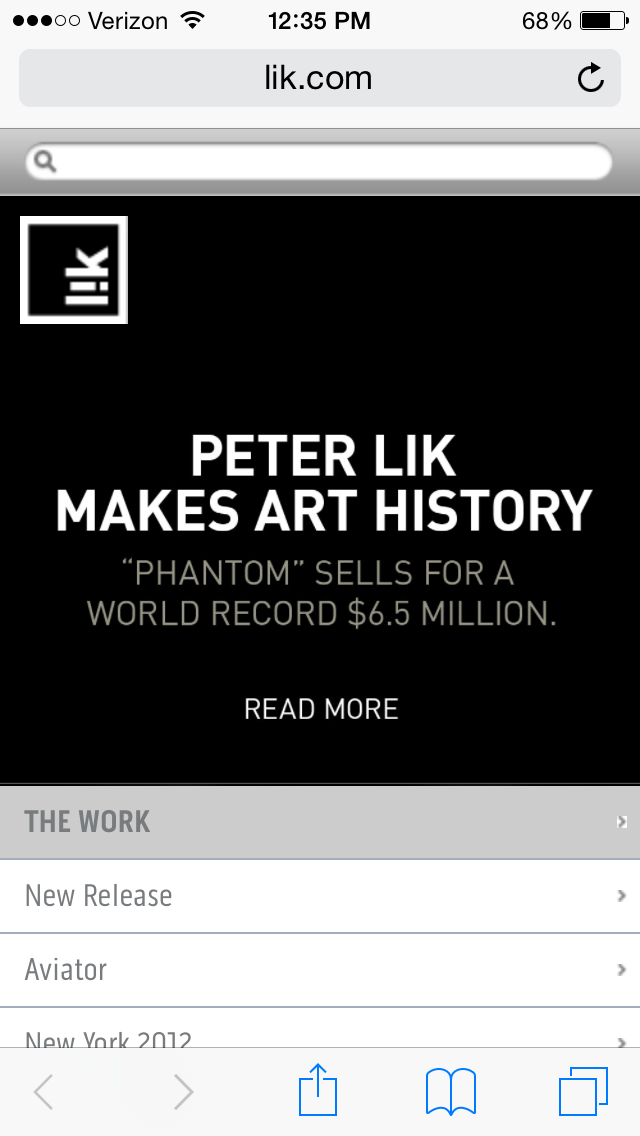 The landing page for Peter Lik's website. Think he's trying to tell us something?!