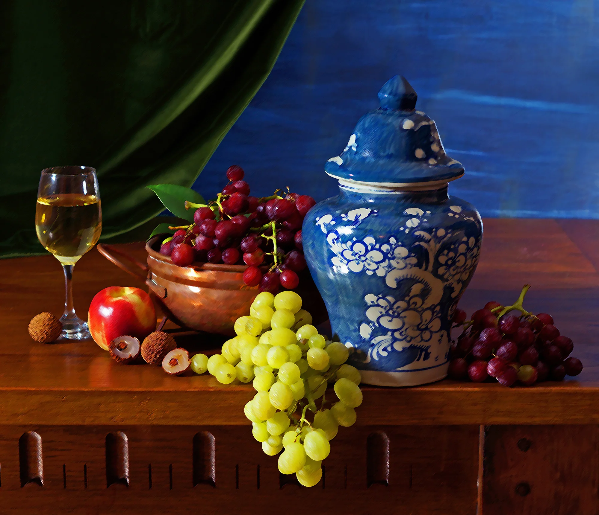 Grapes with Blue Vessel by Graham Munkman
