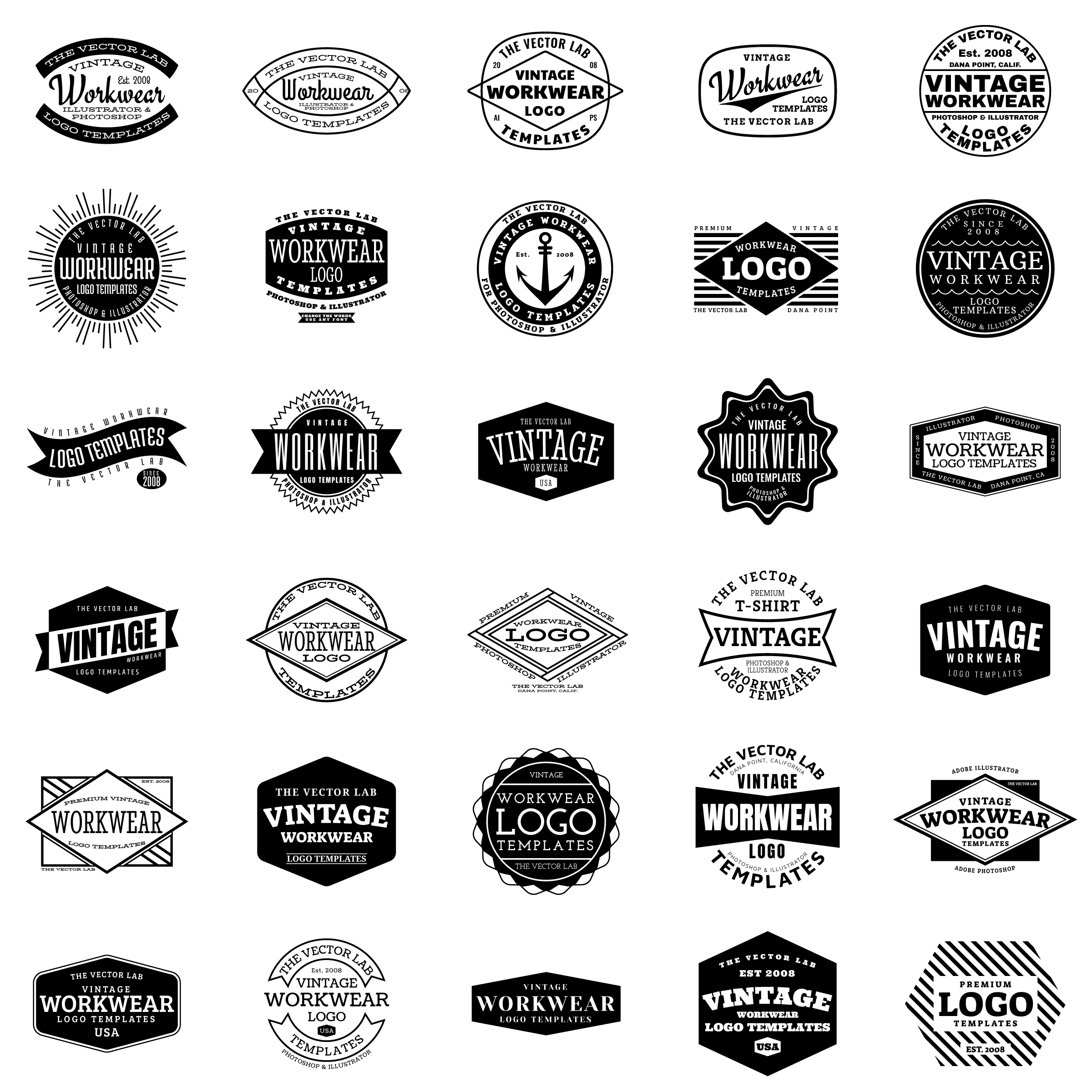 Vintage Workwear Logo Templates - Photoshop