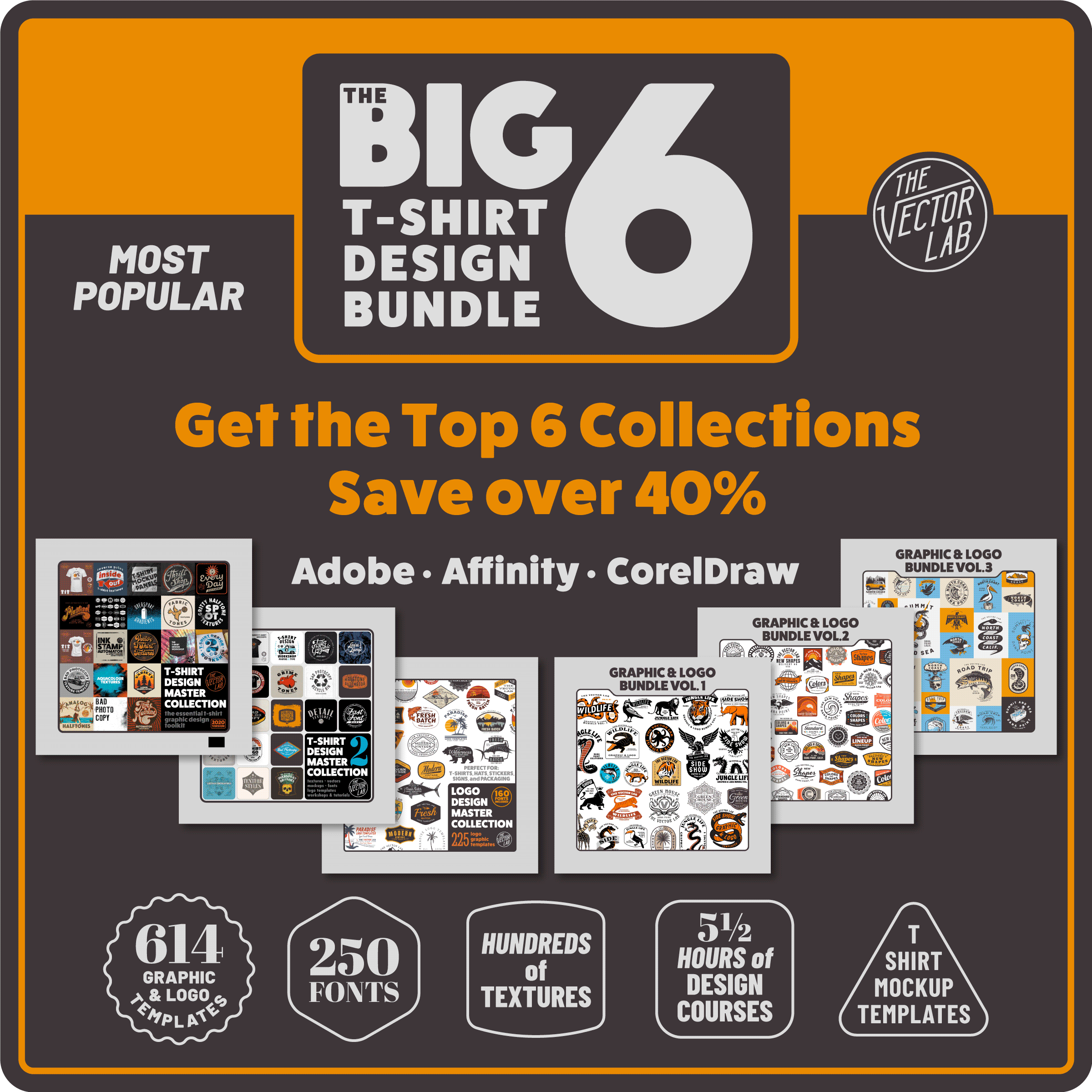 The Big 6 T-Shirt Design Bundle