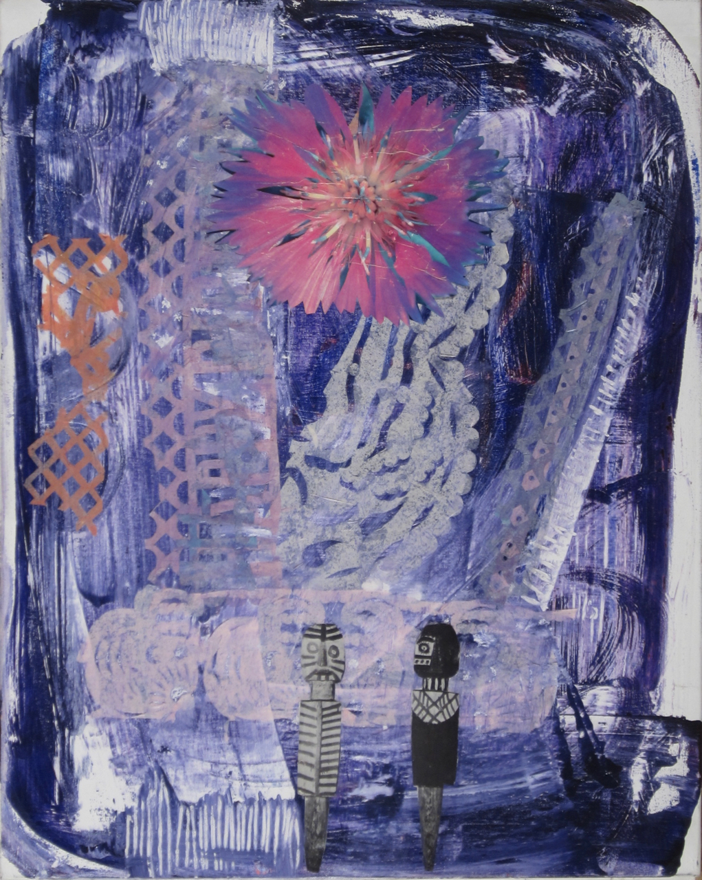 “Amethystina In Capsule Form, B.I.D” Helgi Blatherstone, 2006 Oil paint and collage on Twaddler’s faux pentateuque thrice scraped A collector of great art feels a sort of vibration as he draws near to a piece that is meant just for him - a kind of tingling, itchy feeling like ants crawling up their backbone. Walking into the thrift store that day, smelling the stale cigarette smoke and cheap old lady perfume, and seeing the “50% off all pink tags” sale sign, we knew something fantastic was about to happen. The saleslady, resembling Sister Wendy’s daughter with front teeth like a steam engine’s cowcatcher, reluctantly showed us this purple prize. She confessed she wanted it to go over her yellow couch, but this made no difference to us and we snatched it right from under her greedy fingers. Honestly, some people have such a sense of entitlement! K.L.
