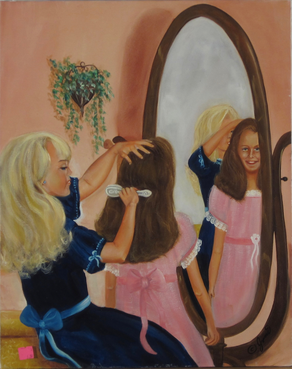 “Somebody’s Daughters” Grace Clutter, 2006 Smeared nonsense on a waste of perfectly good canvas After a day of brushing hair, staring at themselves in the mirror and drinking deep from cups of insipid vanity, these little girls are eager to move on to an afternoon of vicious gossip about the new girl in class and planning how to bully their 3rdgrade teacher. The girl’s dead eyes and wooden smile indicate a larval avaricious social climber driven by a dangerously dysfunctional amygdala. K.L.