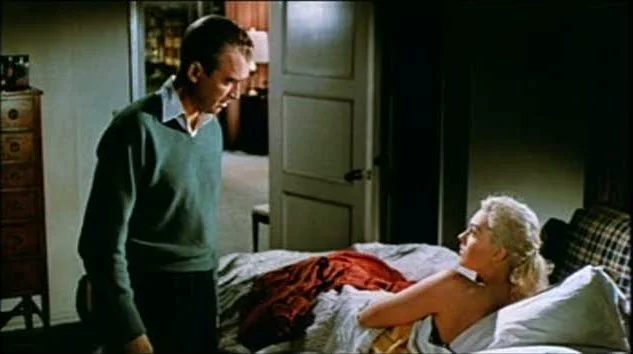 maiden trying to figure out who took of her cloths. jimmy stewart plays it very prevy.