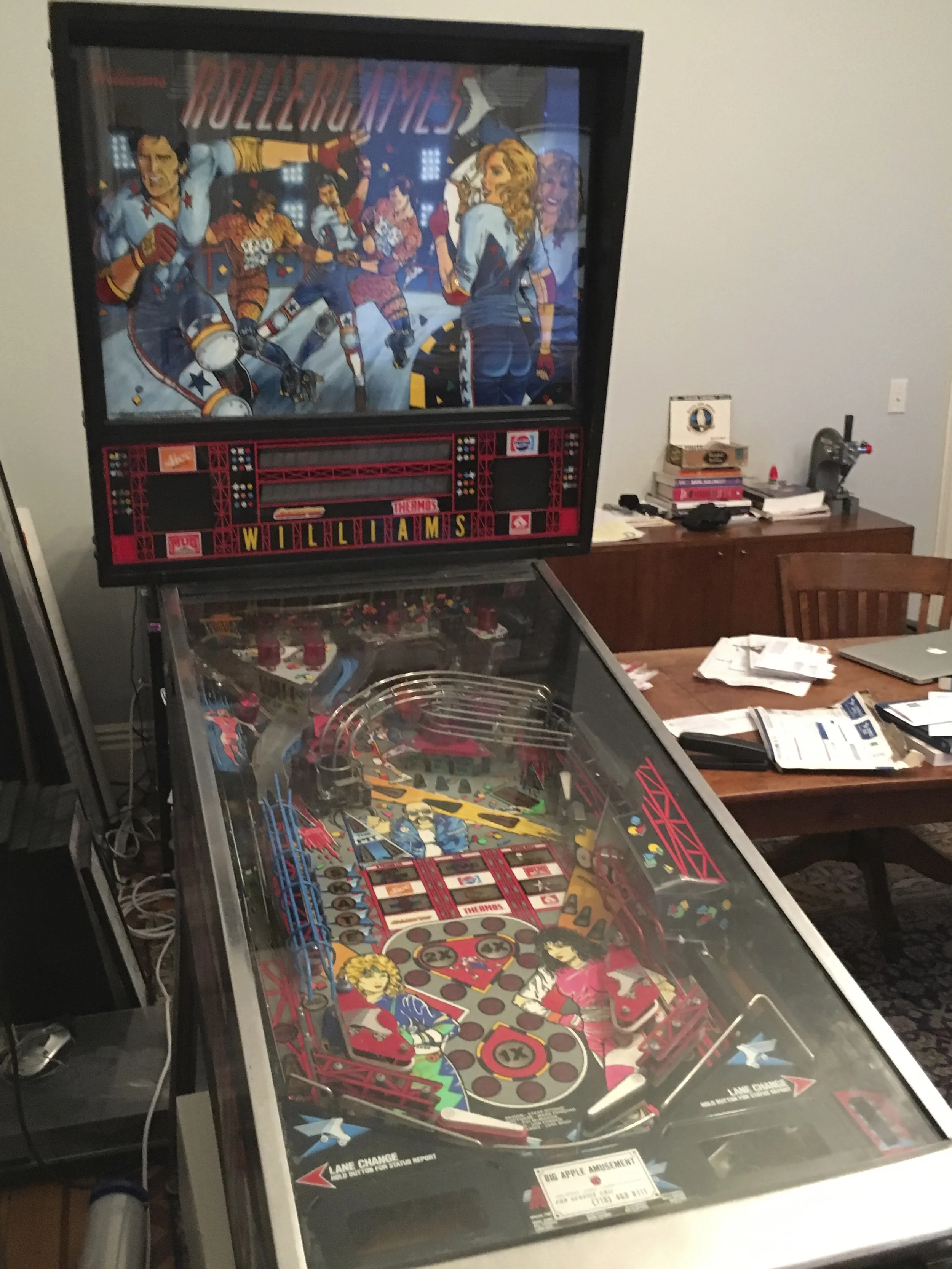finally get "roller games" to work properly. a pinball machine takes a lot of space, but a non working one take up even more.