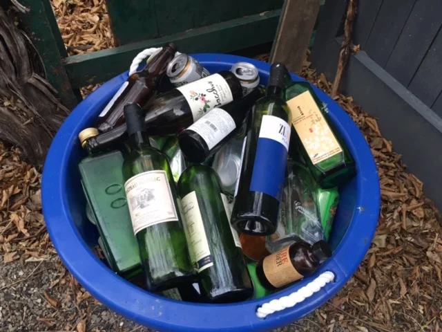 i create a lot of recycling. its not all alcohol, there is actually a bottle of olive oil in there.