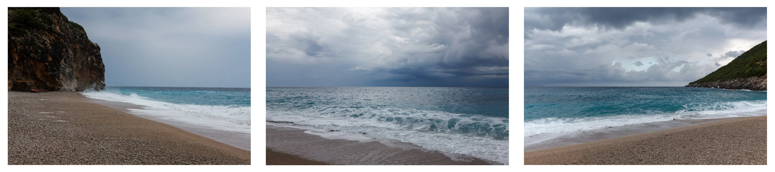 Ionian Sea, Gjipe Albania, Print Triptych #1, each photo 40x26 cm, with borders for framing, in Ultra Premium Photo Paper Luster, with Epson Ultra Chrome K3 ink, Vivid magenta, copyright Alketa Misja 2017 