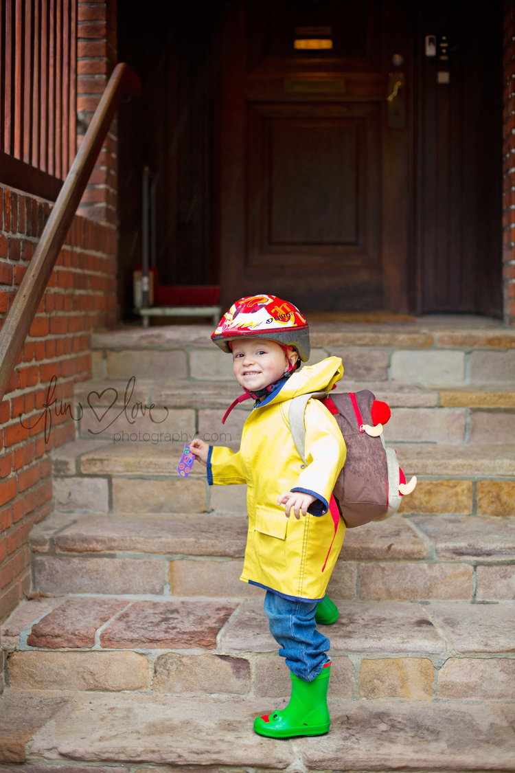 On the front steps - home or school.