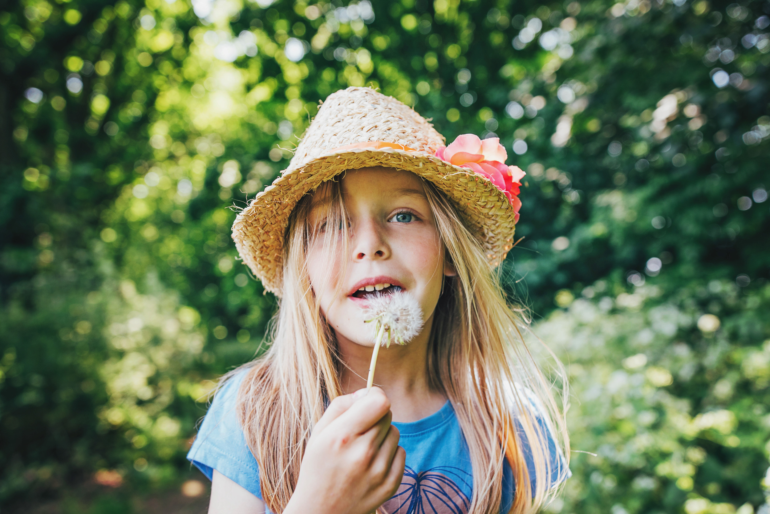 Little girl blows dandelion clock Essex UK Documentary Portrait and Lifestyle Photographer