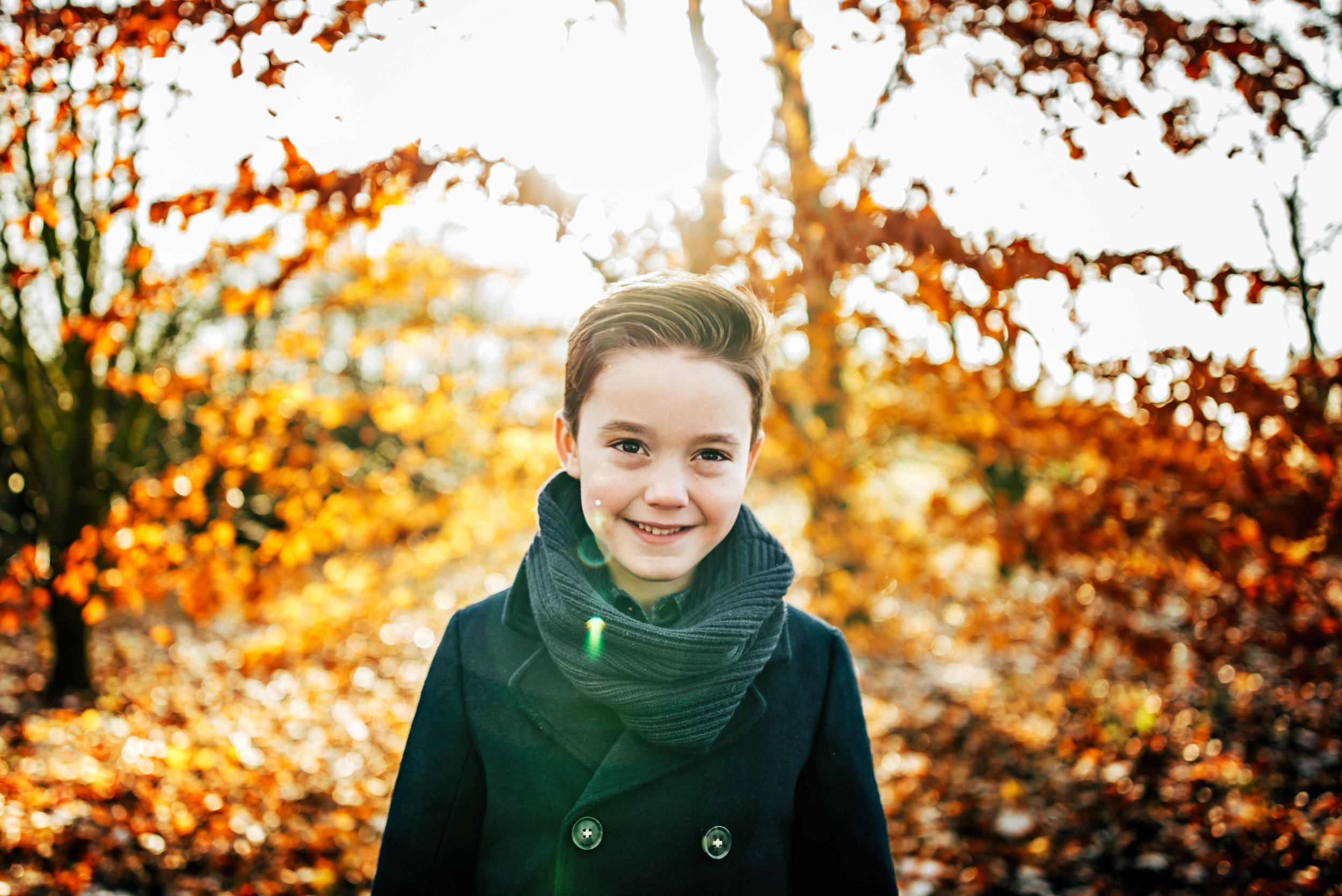 Boy in Autumn Light Lifestyle Shoot Essex UK Documentary Portrait Photographer