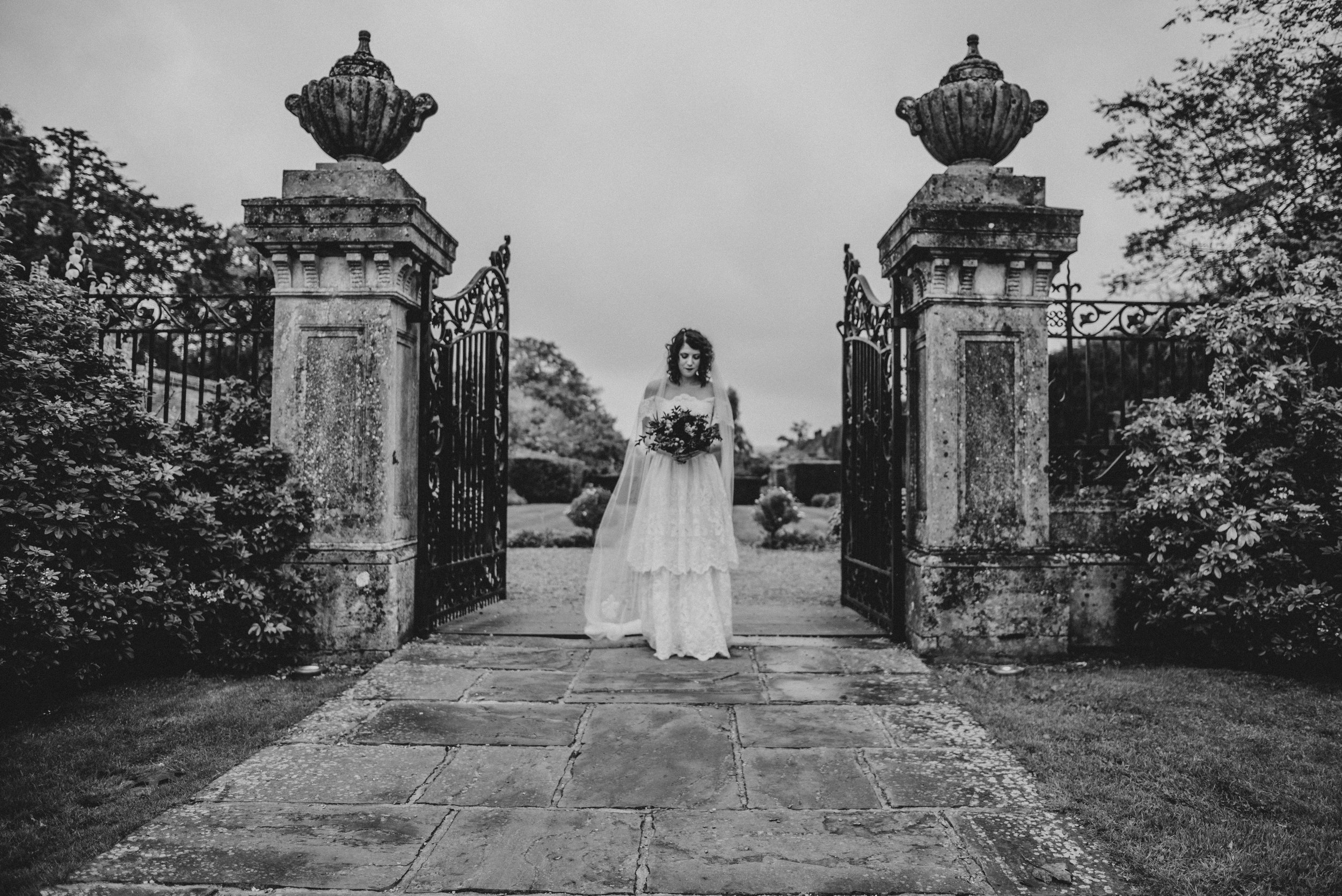 Bride in 80s vintage Dress Gothic DIY Rotherwick Village Hall Wedding Essex UK Documentary Photographer 