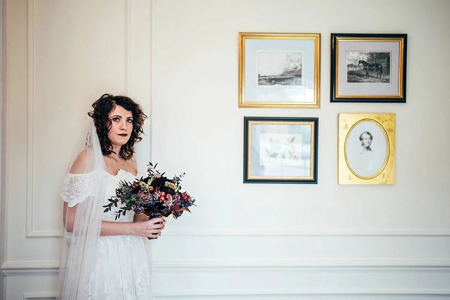 Gothic inspired vintage 80s dress Autumn Village Hall wedding Essex UK Documentary Wedding Photographer