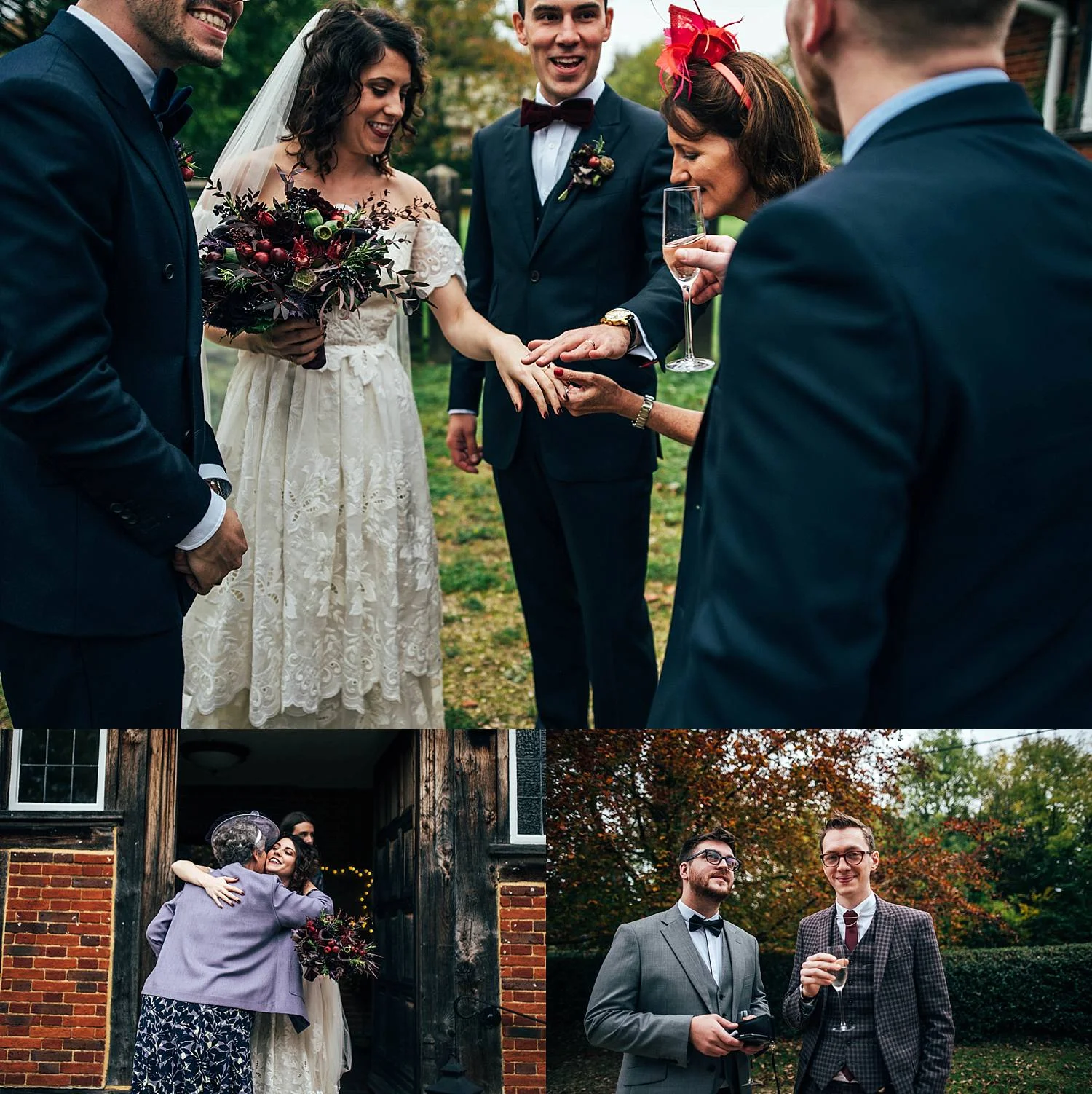 Gothic inspired vintage 80s dress Autumn Village Hall wedding Essex UK Documentary Wedding Photographer