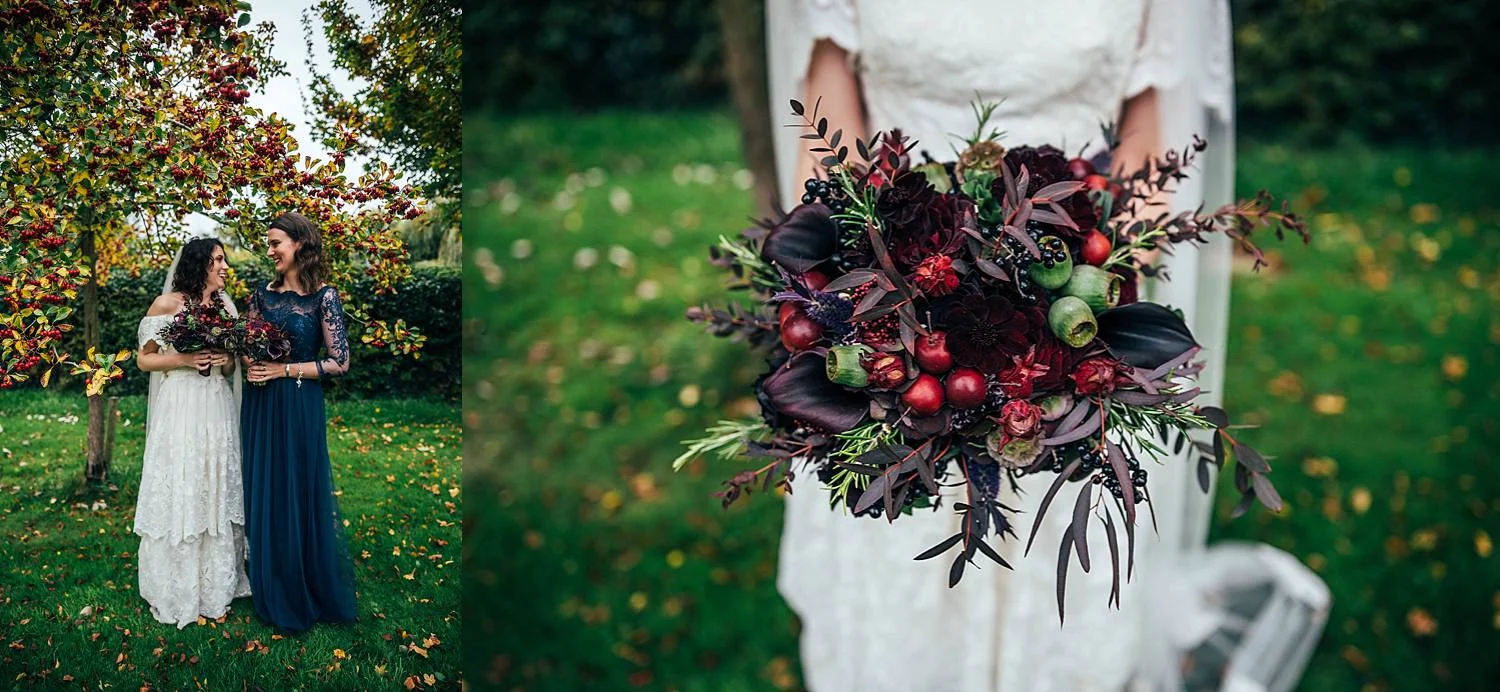 Gothic inspired vintage 80s dress Autumn Village Hall wedding Essex UK Documentary Wedding Photographer