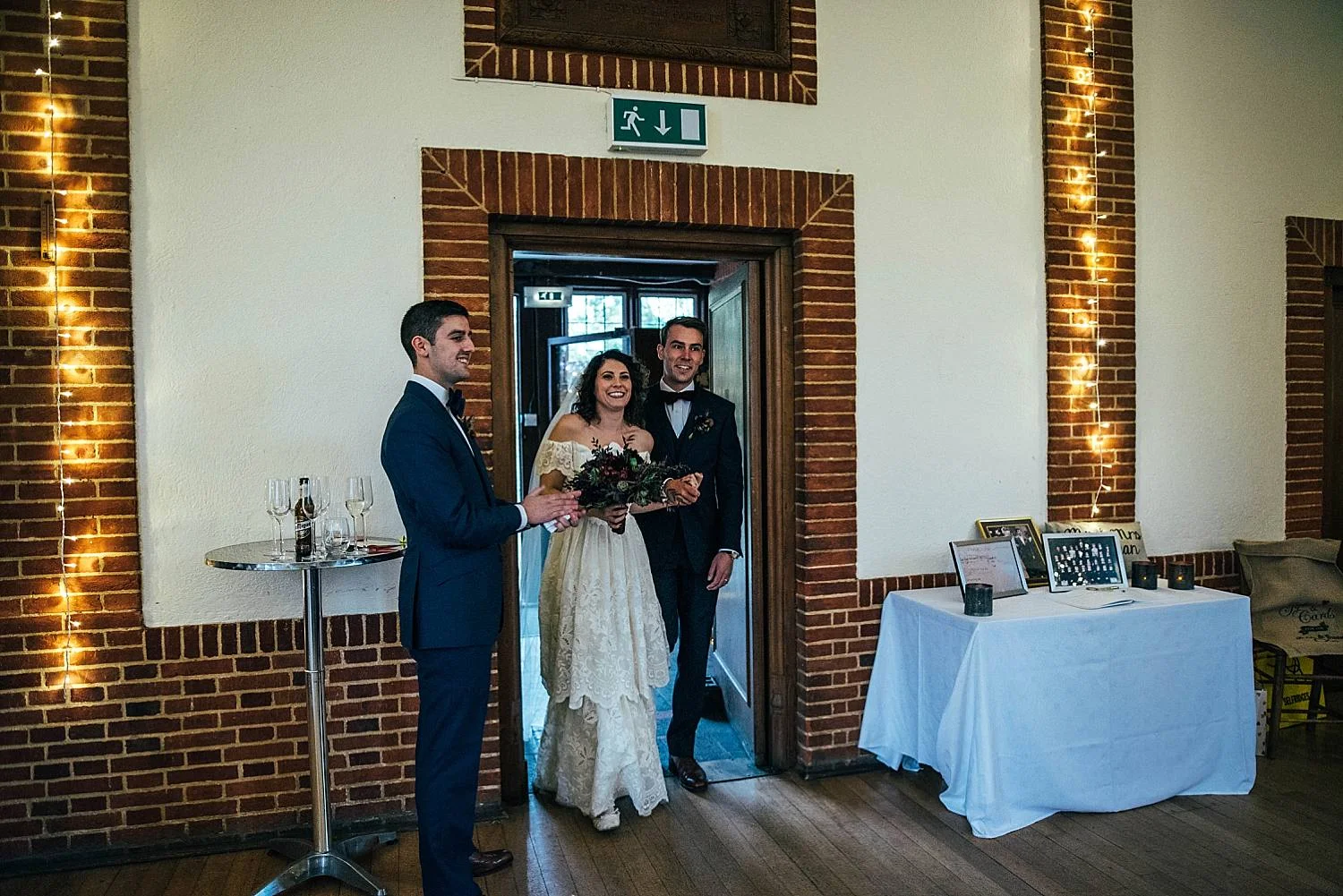 Gothic inspired autumn village hall wedding 80s vintage dress Essex UK Documentary Photographer