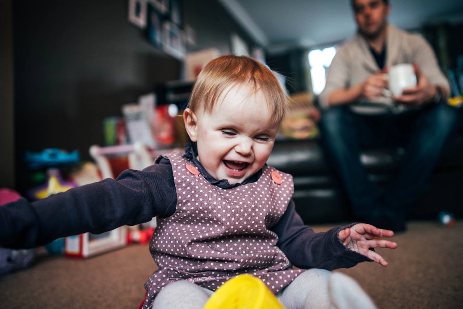 Baby girls 1st birthday at home lifestyle session. Essex UK Documentary Photographer.