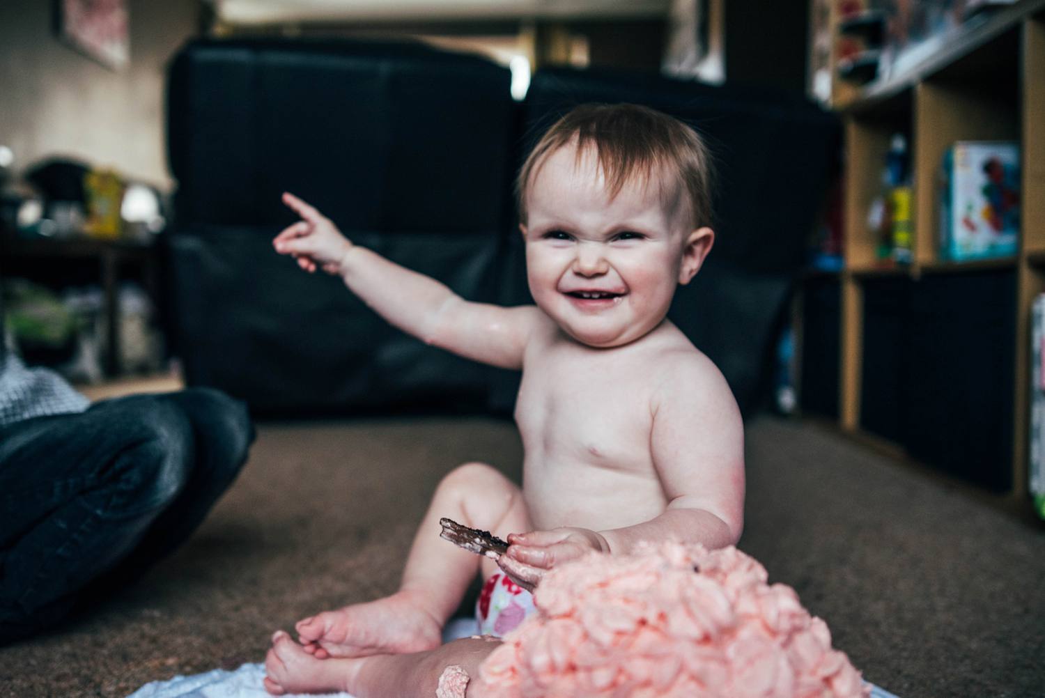 Baby girls 1st birthday at home lifestyle session. Essex UK Documentary Photographer.