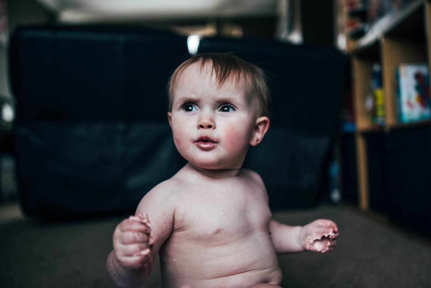 Baby girls 1st birthday at home lifestyle session. Essex UK Documentary Photographer.