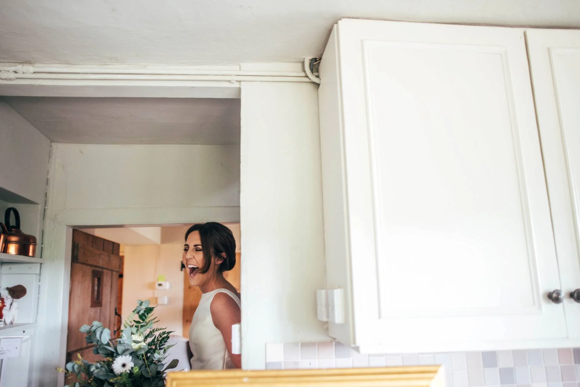 Stylish Elegant DIY Village Hall White and Green Wedding Bride wears Pronovias Three Flowers Photography Essex UK Documentary Wedding Photographer