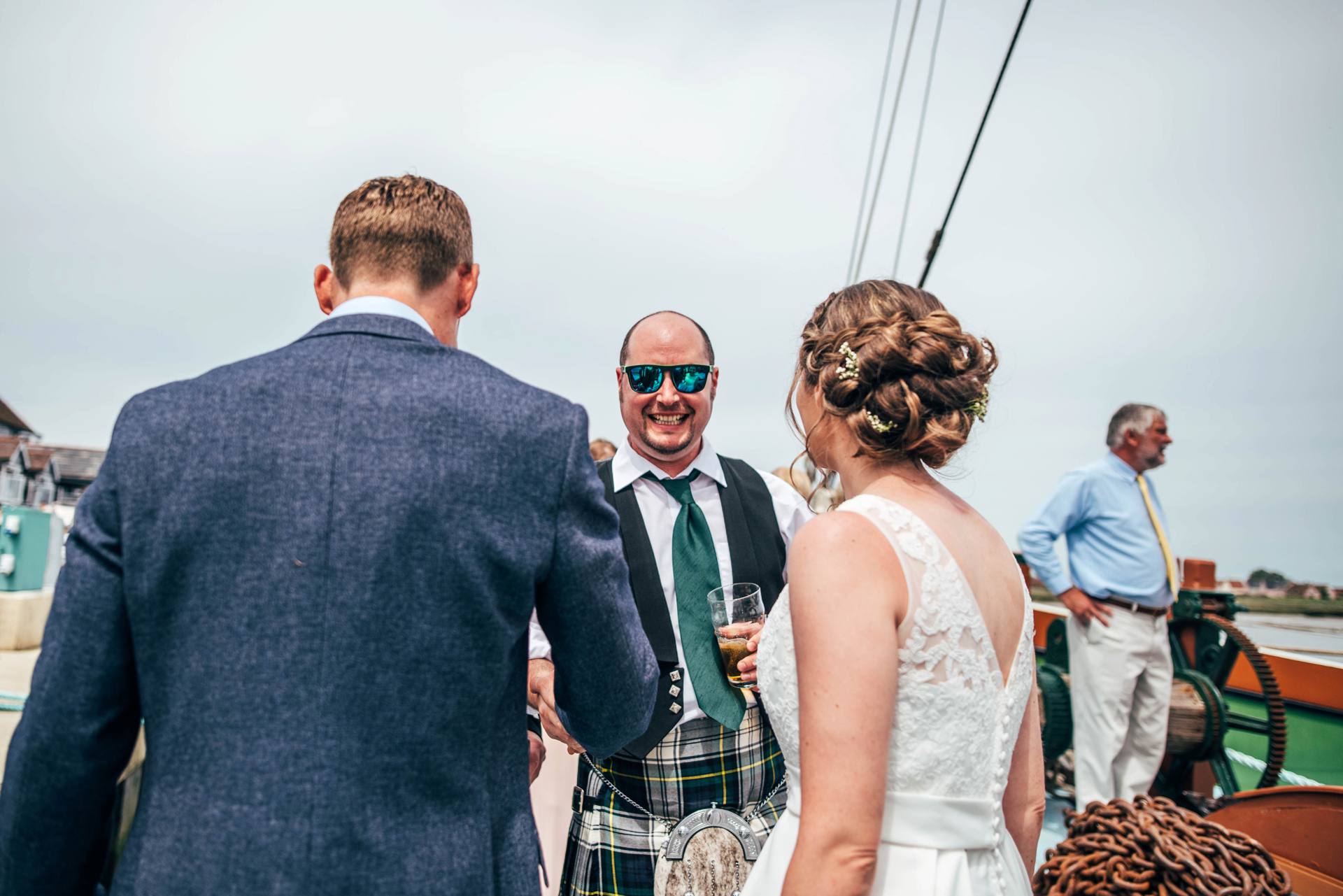 Alternative diy wedding on a boat with steam fairground Essex UK Documentary Wedding Photographer