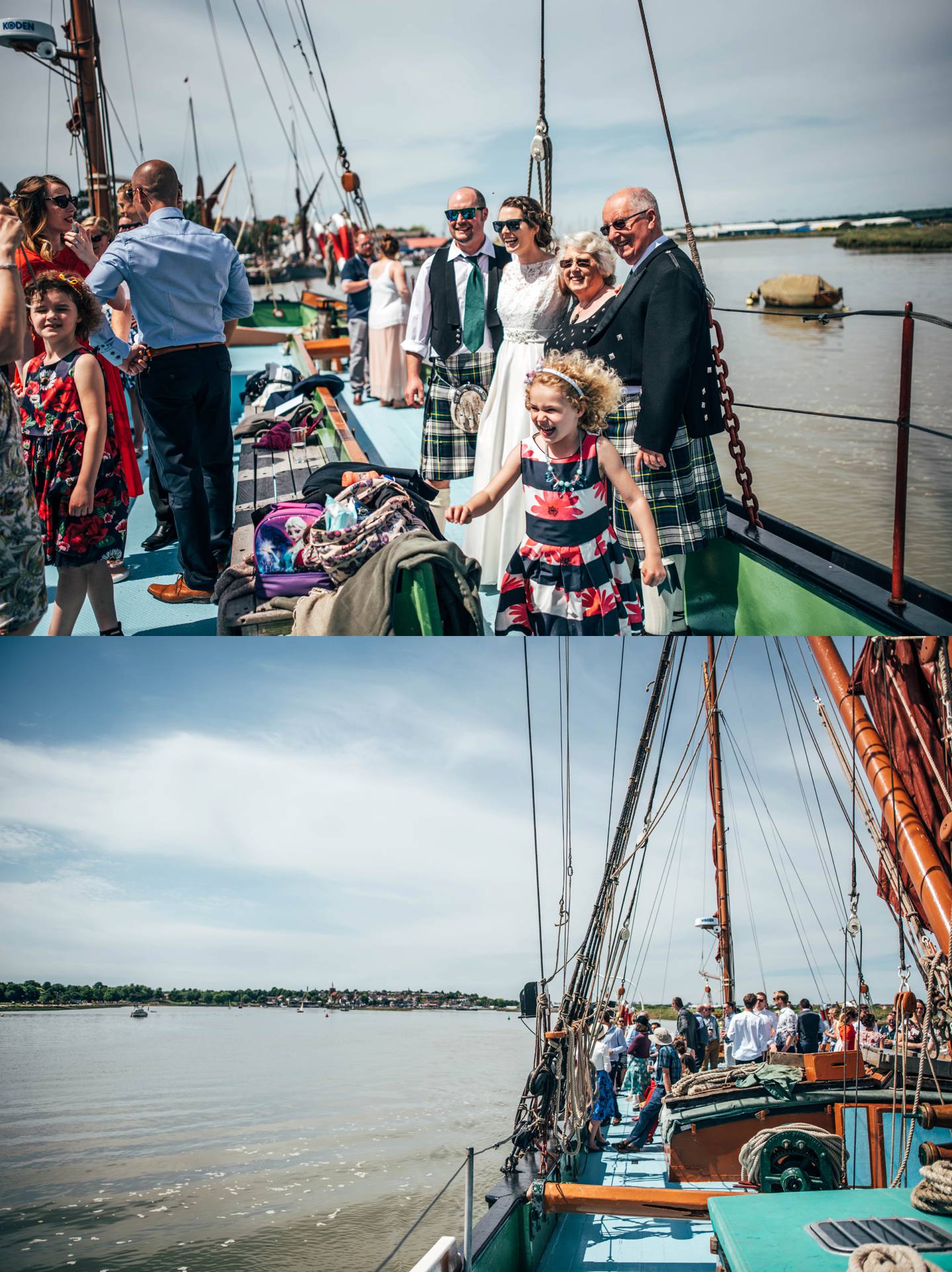 Alternative diy wedding on a boat with steam fairground Essex UK Documentary Wedding Photographer