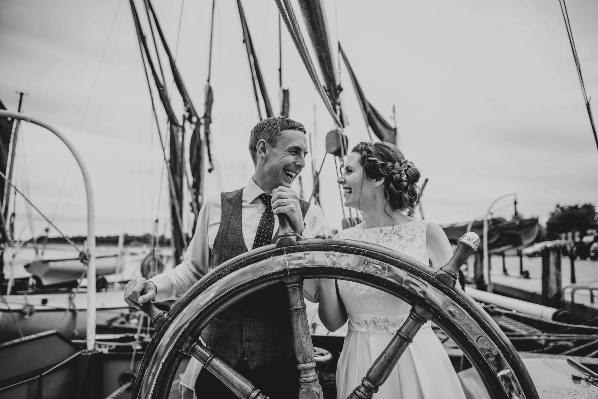 Alternative diy wedding on a boat with steam fairground Essex UK Documentary Wedding Photographer