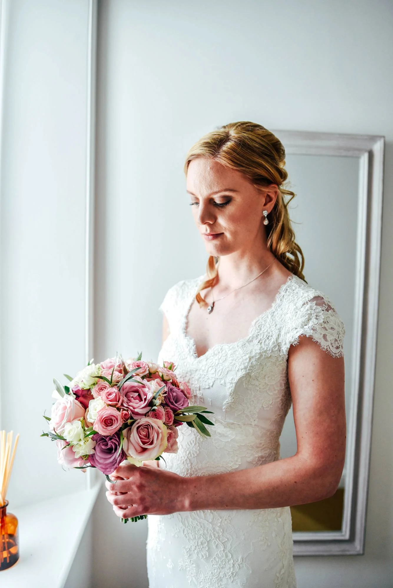Elegant English Wedding Pink Flower Crowns Norwich Cathedral Kimberley Hall Bride wears Katrine Mogensen Essex UK Documentary Wedding Photographer