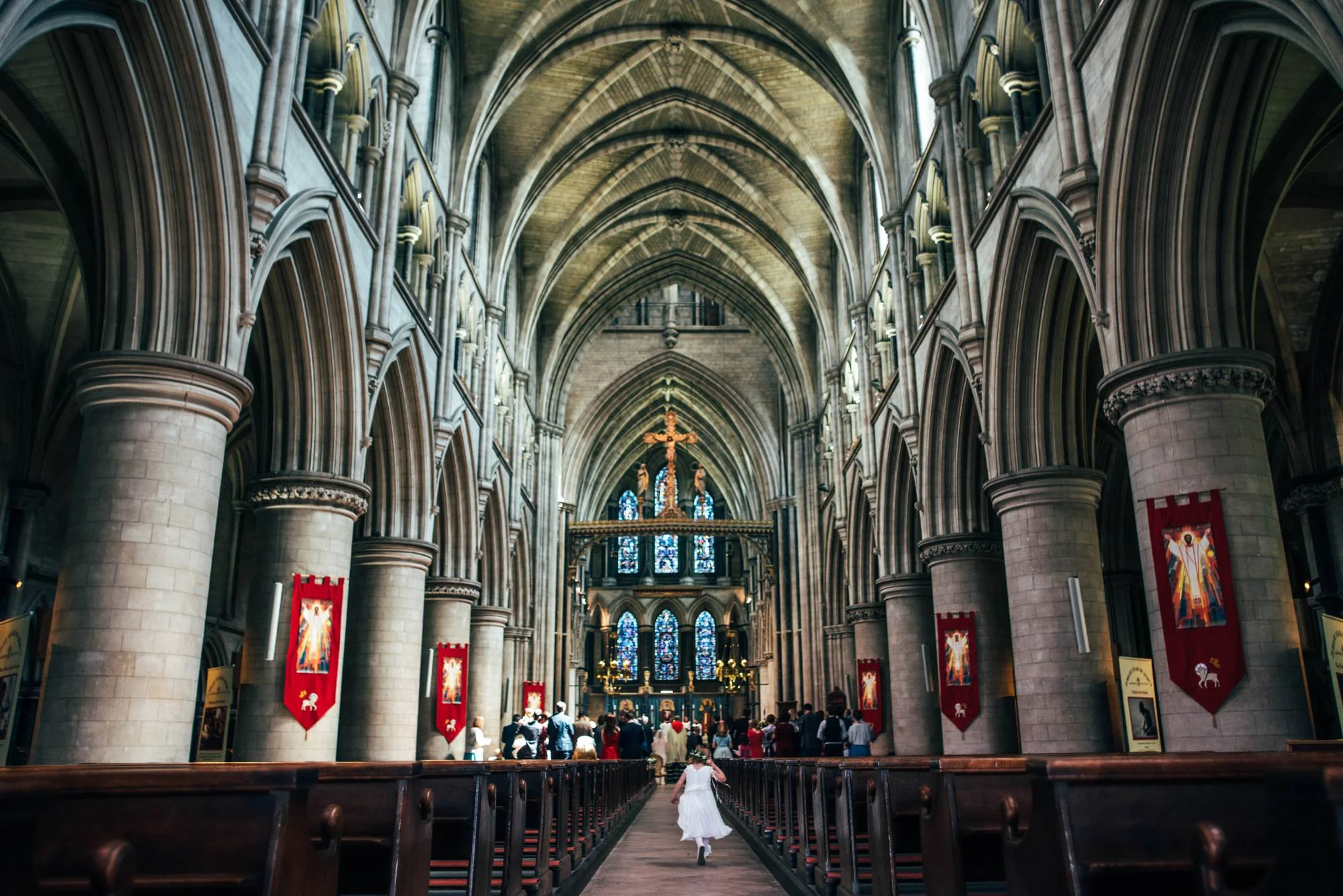 Elegant English Wedding Pink Flower Crowns Norwich Cathedral Kimberley Hall Bride wears Katrine Mogensen Essex UK Documentary Wedding Photographer