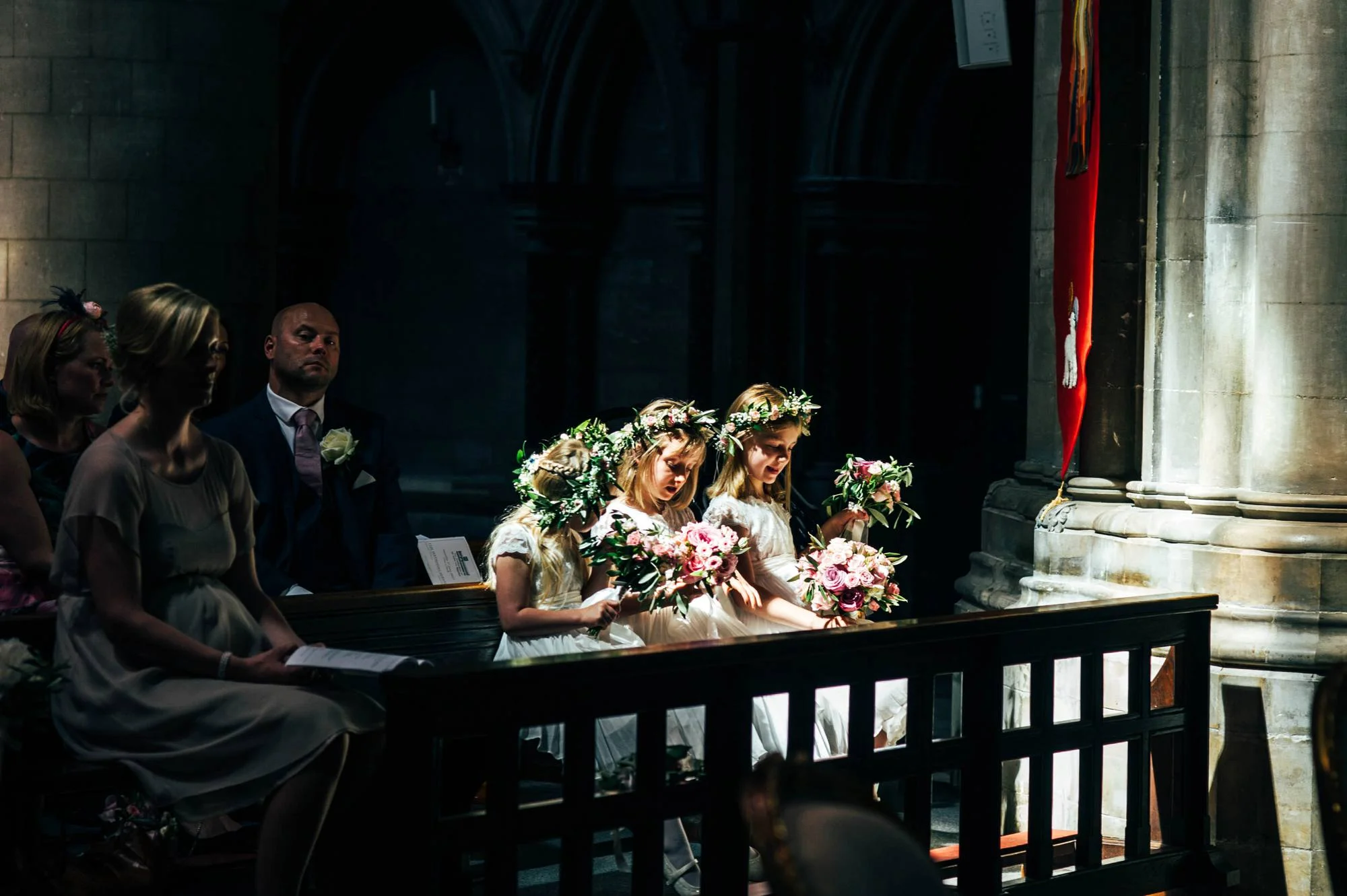 Elegant English Wedding Pink Flower Crowns Norwich Cathedral Kimberley Hall Bride wears Katrine Mogensen Essex UK Documentary Wedding Photographer