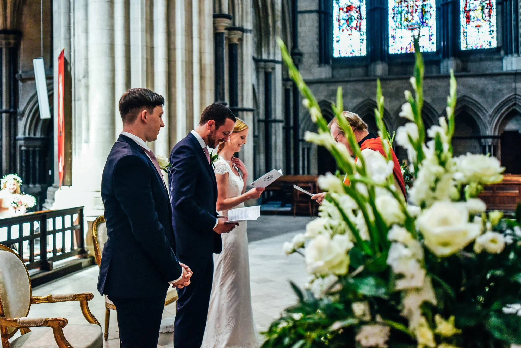 Elegant English Wedding Pink Flower Crowns Norwich Cathedral Kimberley Hall Bride wears Katrine Mogensen Essex UK Documentary Wedding Photographer