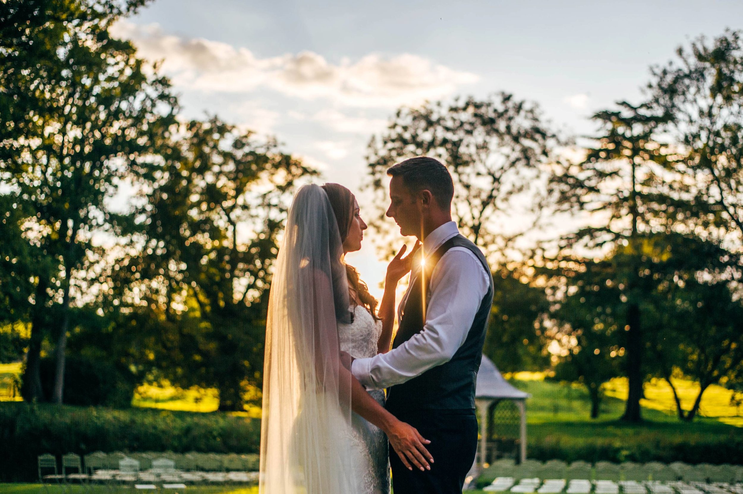 Elegant Longstowe Hall Summer Wedding Bride wears Justin Alexander Essex UK Documentary Wedding Photographer golden hour sunset