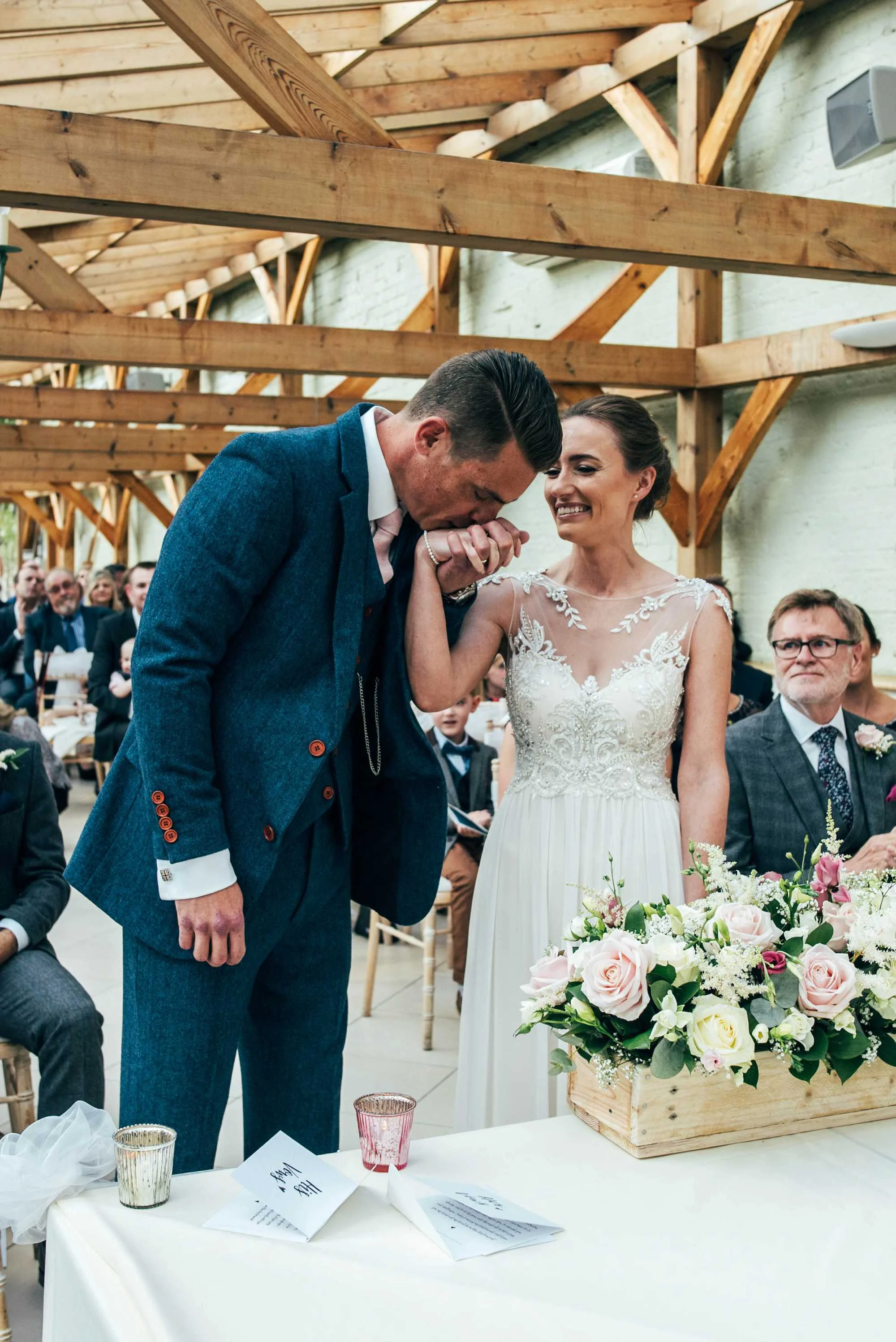 Modern Rustic, Romantic Autumn Wedding at Gaynes Park, Essex. Bride wears Maggie Sottero. Essex Documentary Wedding Photographer.