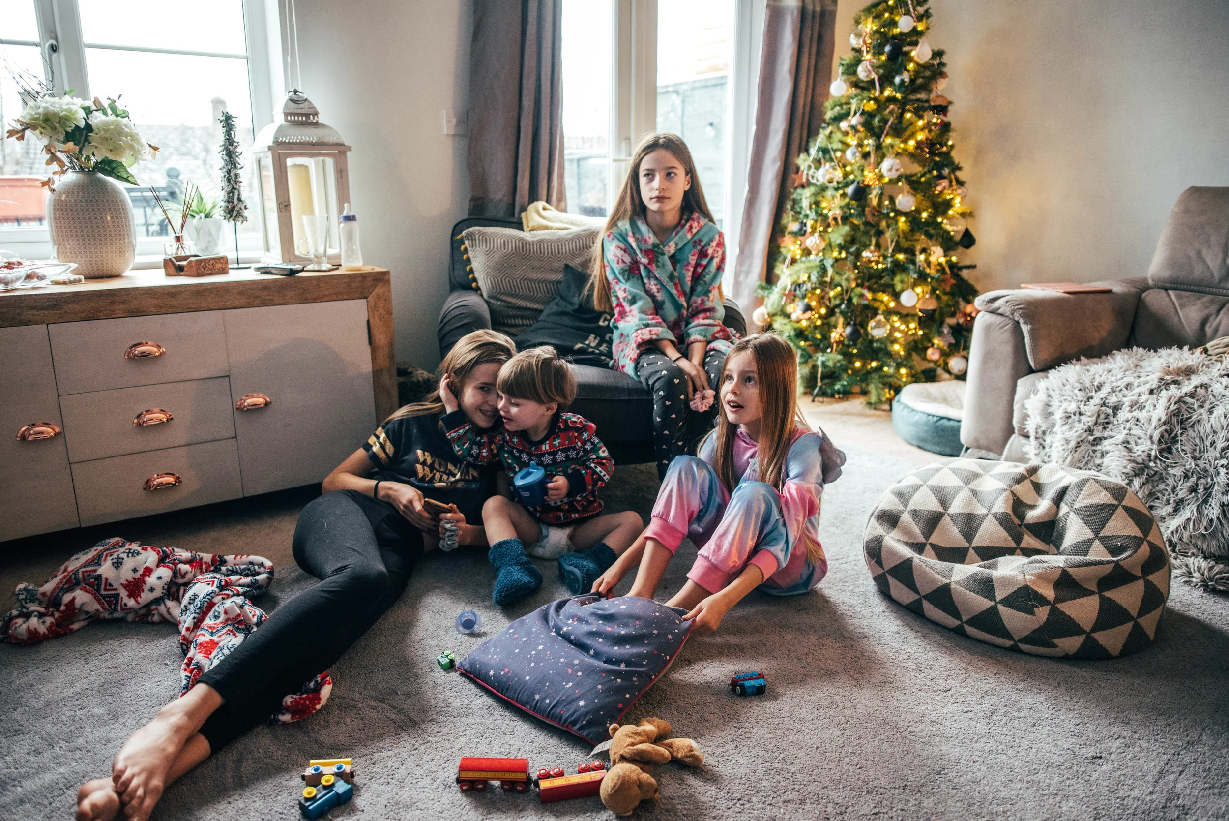 Kids at Christmas Essex UK Wedding Documentary Photographer