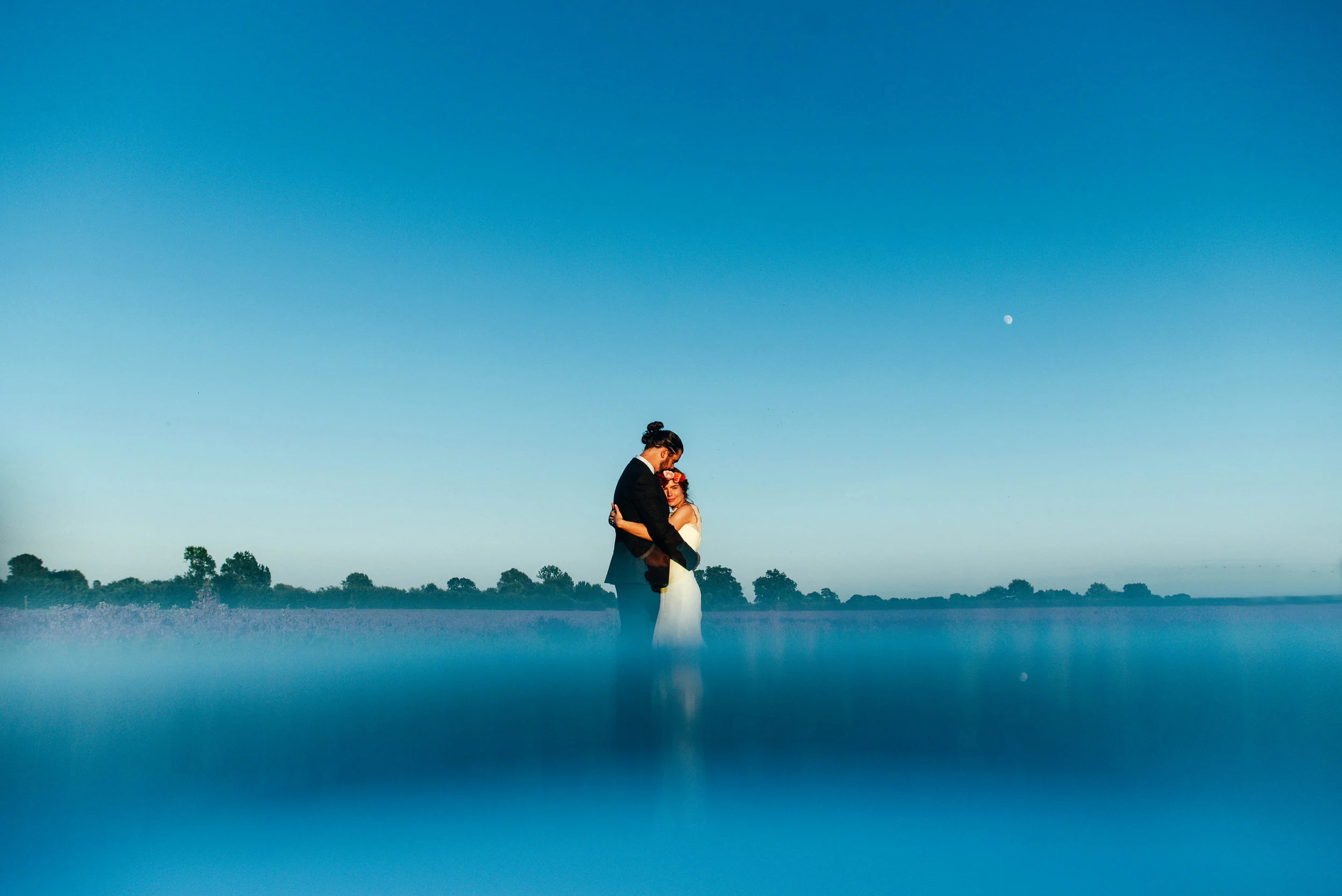 Bride and Groom at Twilight Houchins Essex Documentary Wedding Photographer