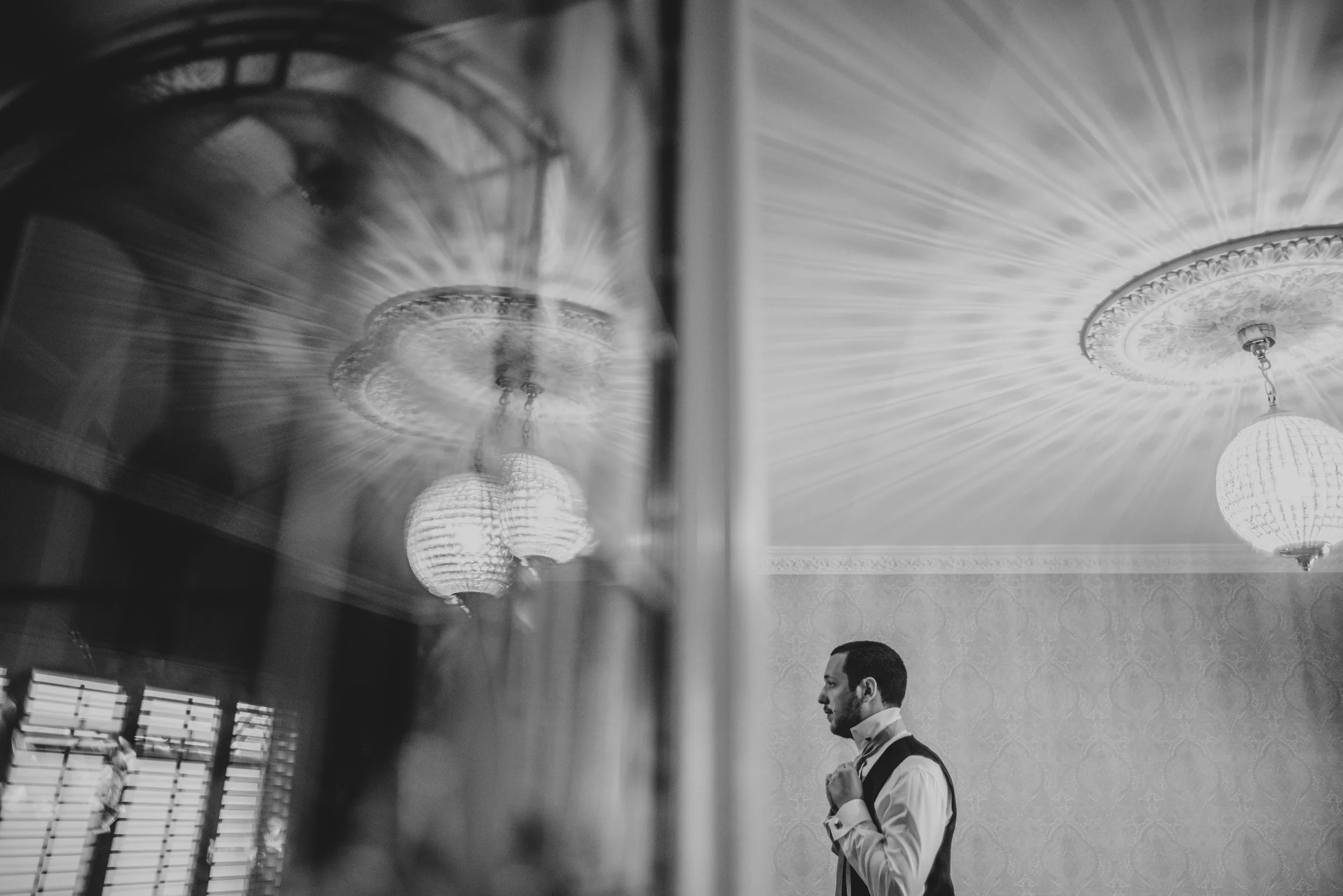 Groom prep for Norwich Cathedral Kimberley Hall Essex Documentary Wedding Photographer