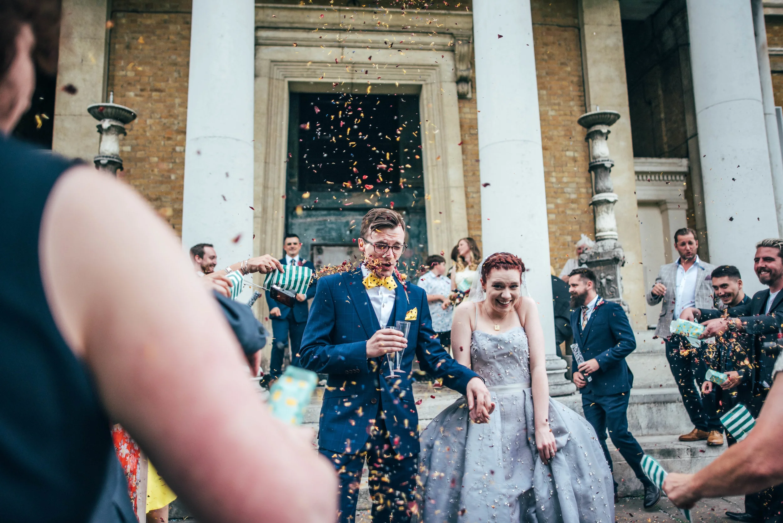 Enthusiastic Confetti Throwers Asylum London Essex Documentary Wedding Photographer