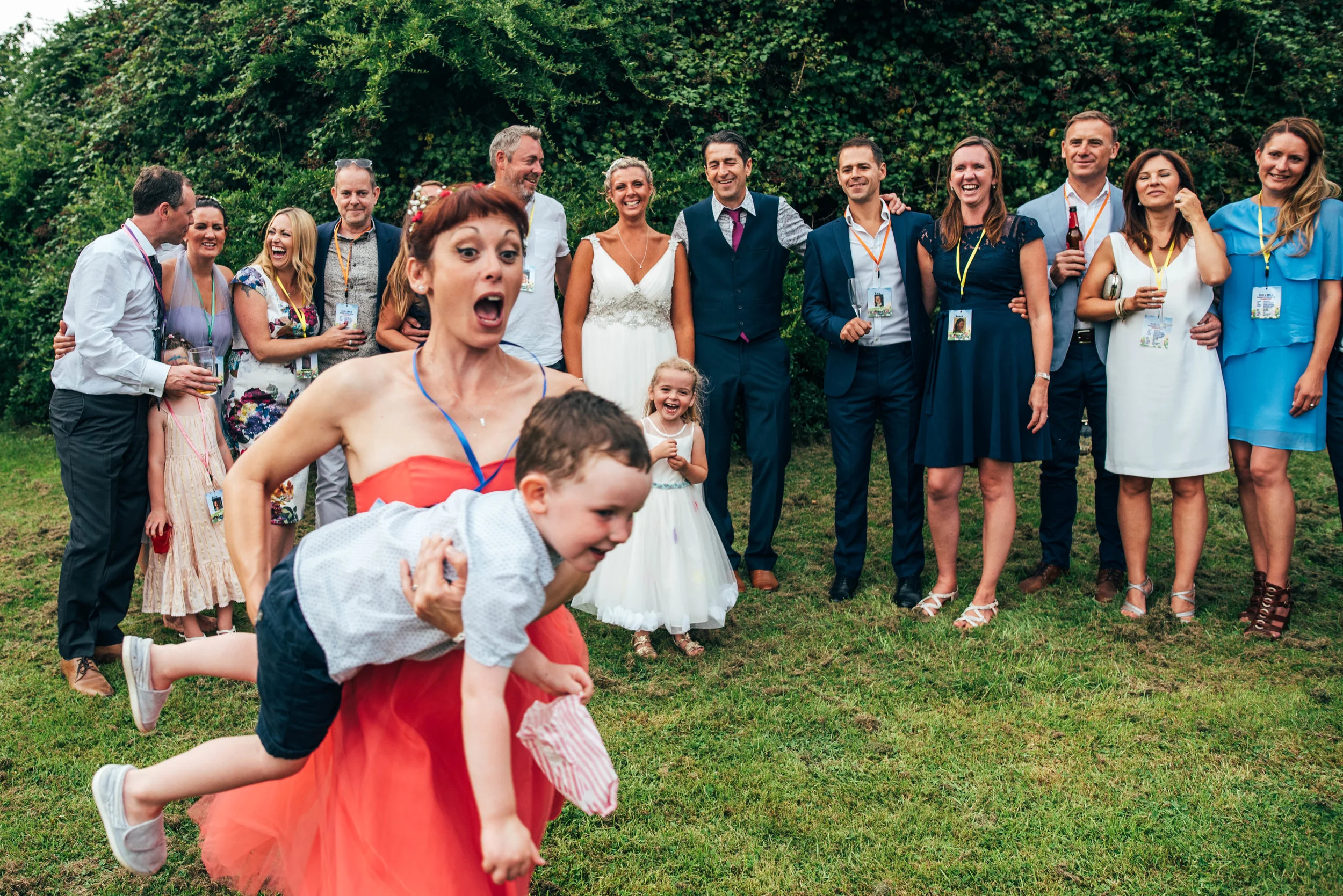 Photobombing Guest at Festival Wedding Essex Documentary Wedding Photographer