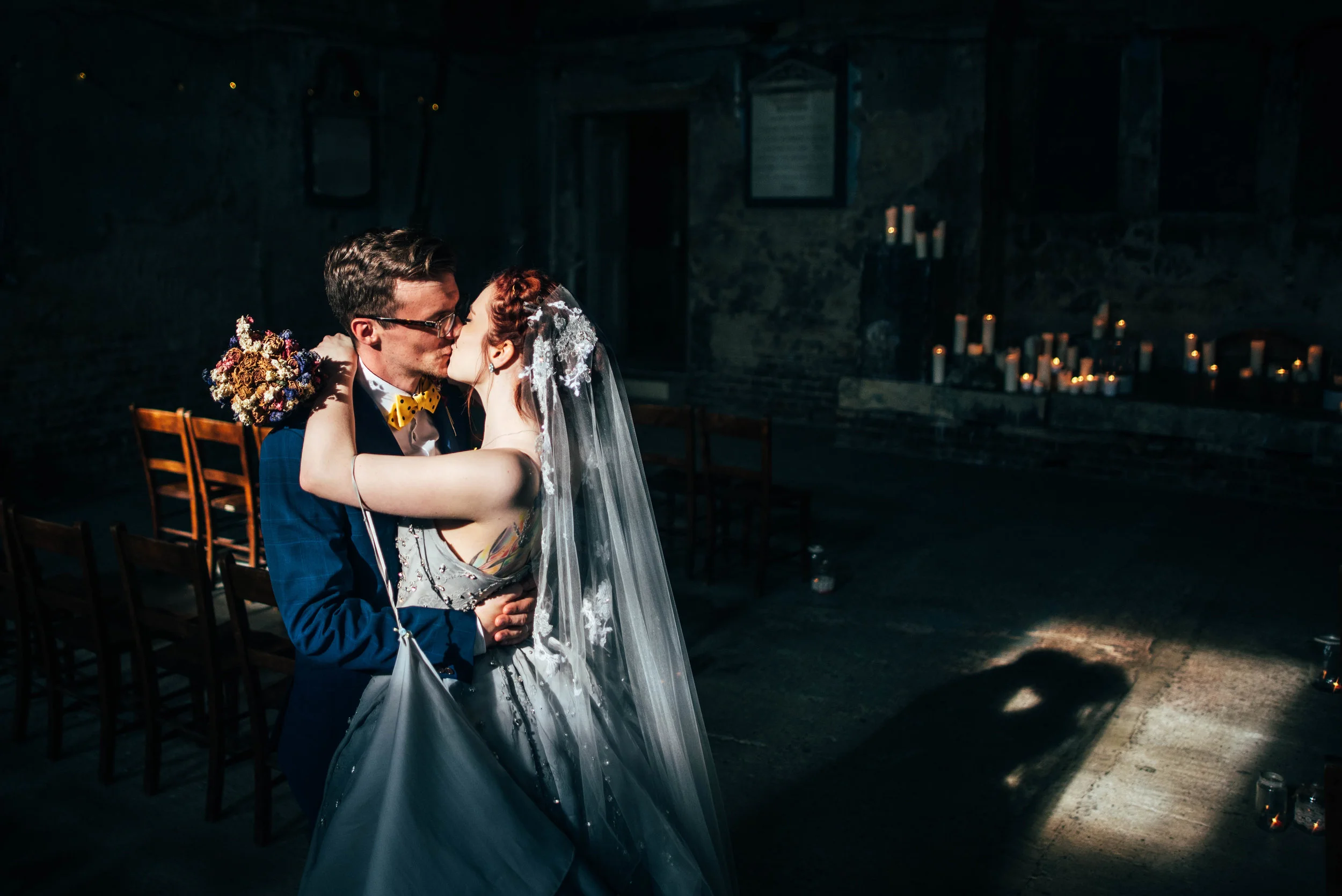 Bride and Groom kiss Asylum London Essex Documentary Wedding Photographer