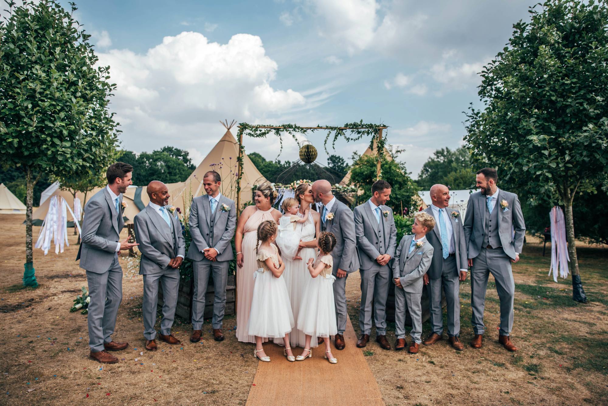 Boho, Back Garden Tipi Wedding, Bride wears Willowby by Watters Essex Documentary Wedding Photographer