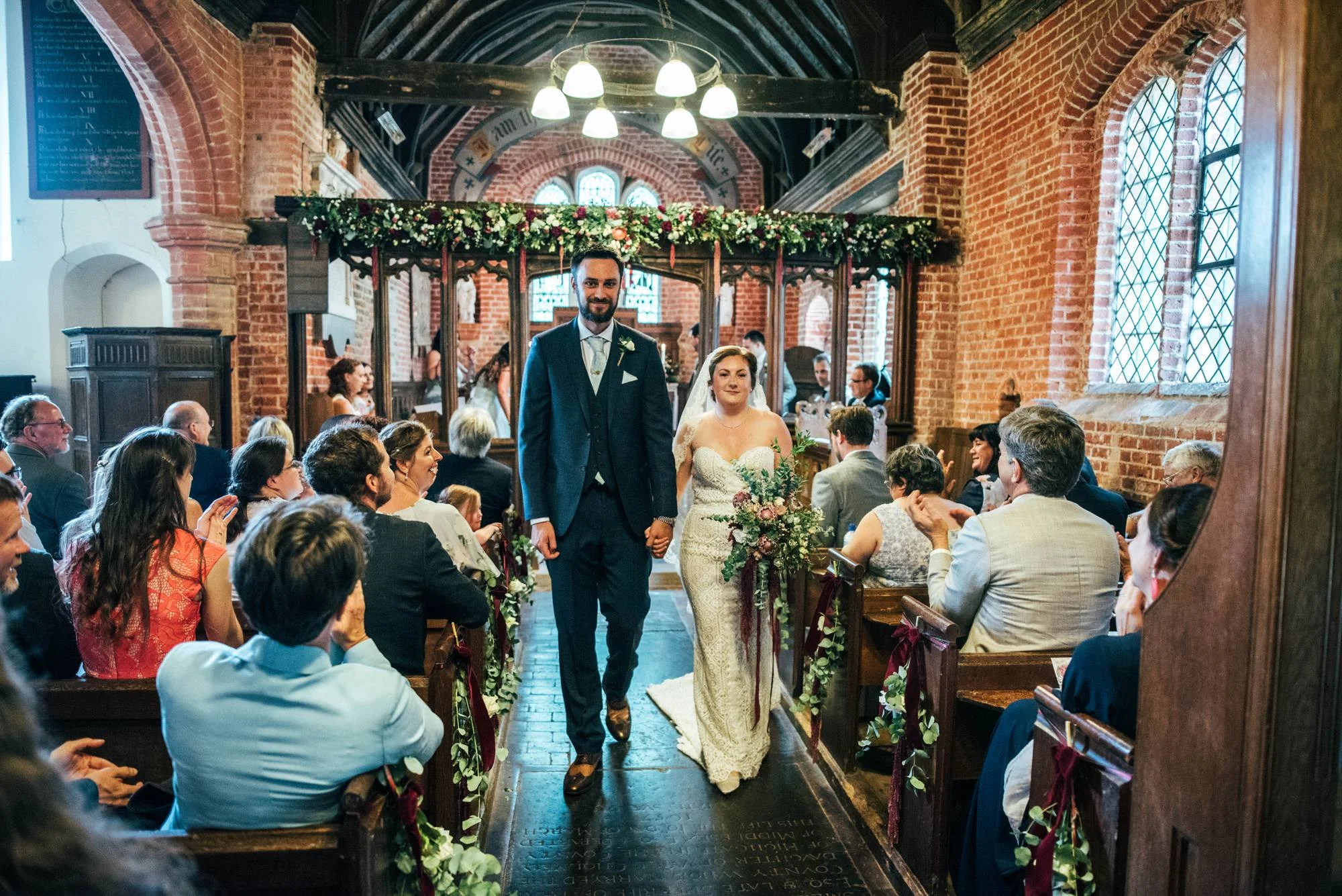 East Anglian Railway Museum Wedding. Vintage lace with Red &amp; Light Blue Palette with Proteas Bouquet. Essex Documentary Wedding Photographer