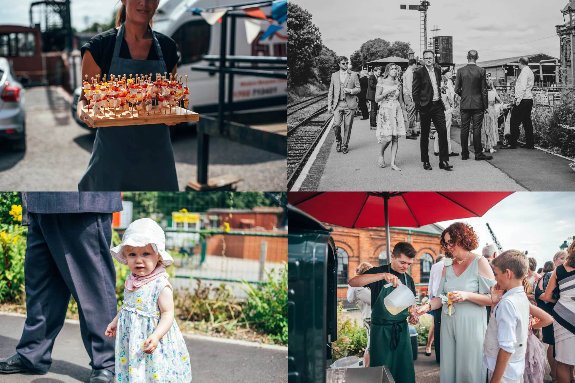 East Anglian Railway Museum Wedding. Vintage lace with Red &amp; Light Blue Palette with Proteas Bouquet. Essex Documentary Wedding Photographer