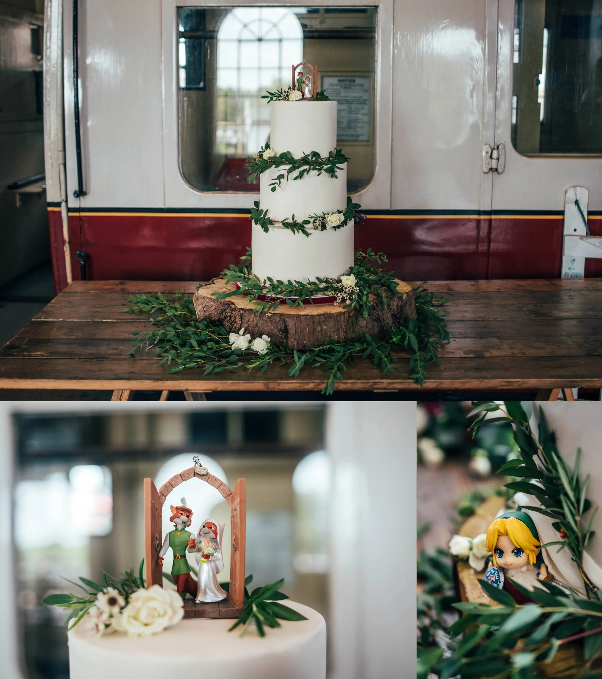 East Anglian Railway Museum Wedding. Vintage lace with Red &amp; Light Blue Palette with Proteas Bouquet. Essex Documentary Wedding Photographer