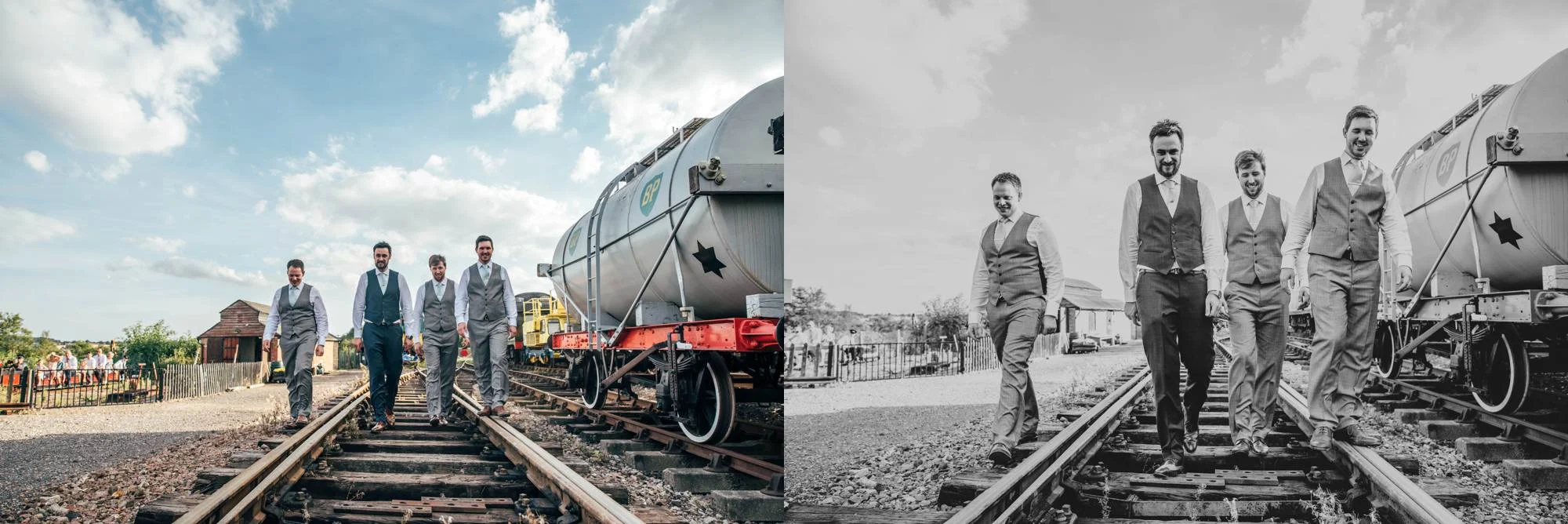East Anglian Railway Museum Wedding. Vintage lace with Red &amp; Light Blue Palette with Proteas Bouquet. Essex Documentary Wedding Photographer